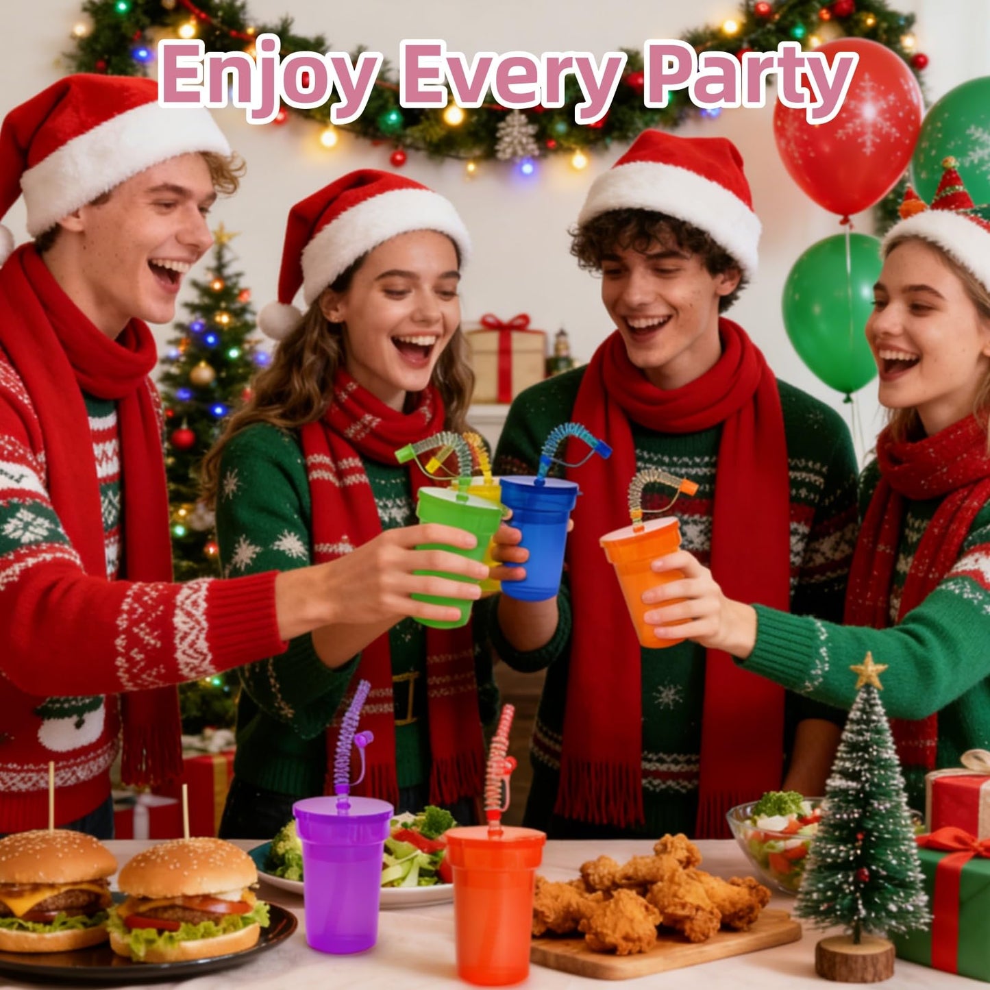 WRINGKIT 24 Pcs Plastic Cups with Lids and Straws, 12 Oz Colorful Neon Sipper Cup, Leak Proof Tumbler Cups Bulk, Reusable Juice Cups for Birthday, Events Celebrations Supplies, 6 Colors