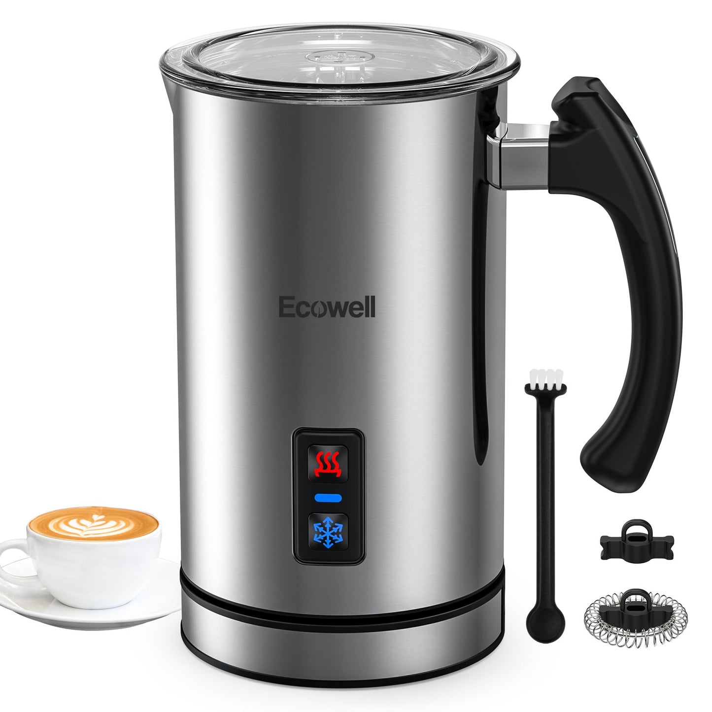 ECOWELL Milk Frother, Coffee Frother Electric, Automatic Hot and Cold Foam Frother, Stainless Steel Milk Steamer and Frother for Latte, Macchiato, Cappuccinos 8.1oz/240 ml Silver, WMMF02