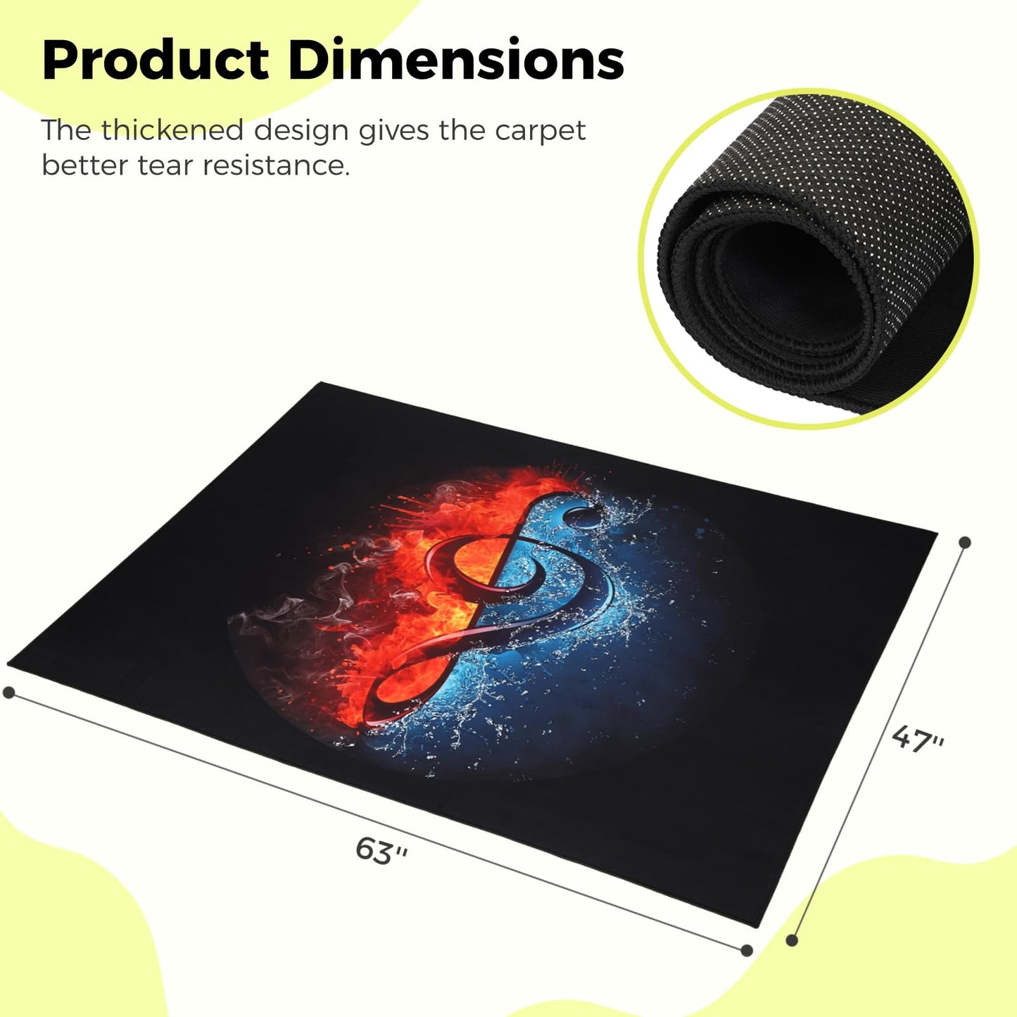 Anjetan Drum Rug, Drum Mat, Electrical Drum Carpet Soundproof Rug Pads Drum Accessories for Electric Drums Jazz Drum Set, Gift for Drummers, Drum Accessories, 47” x 63”