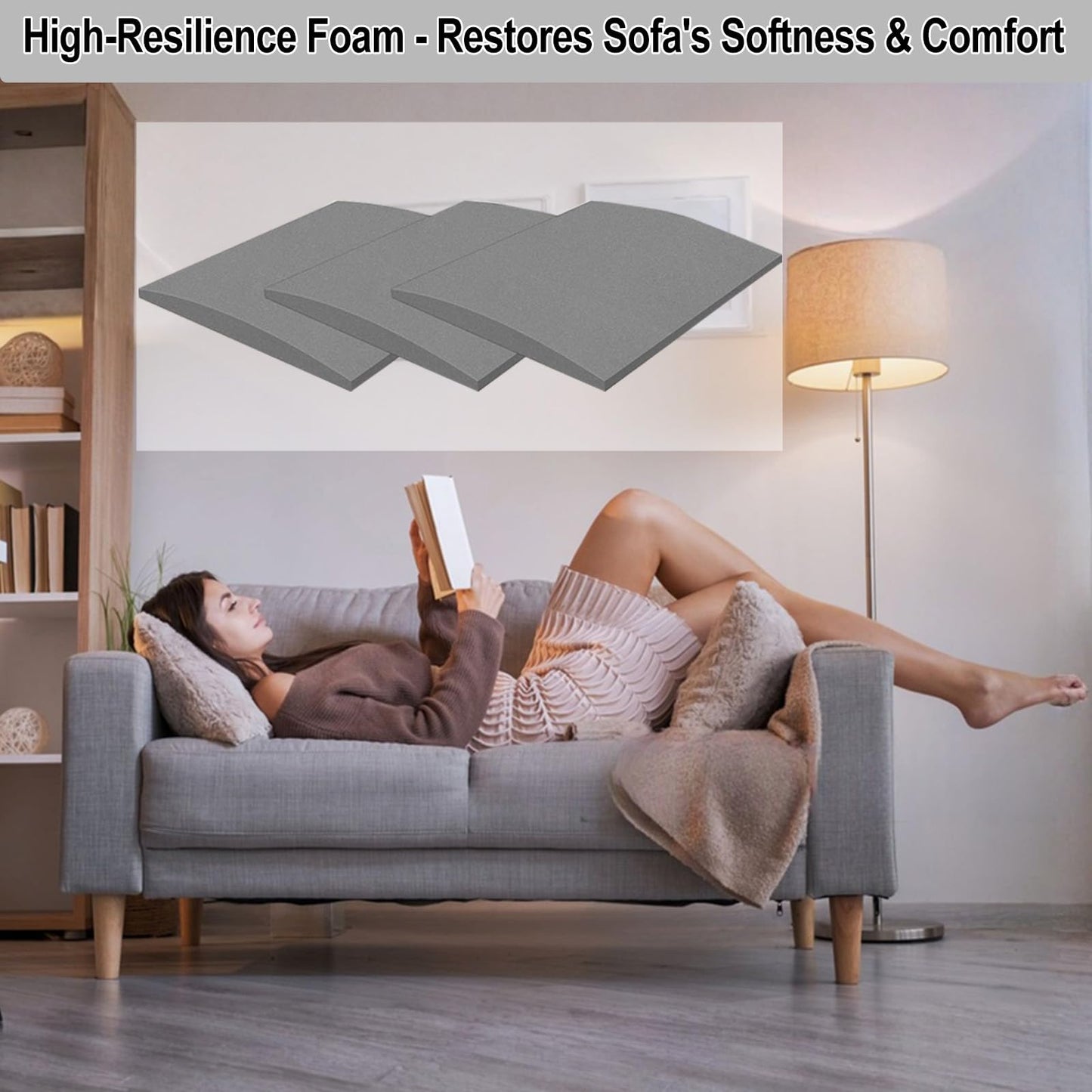 22" x 22" Couch Cushion Support for Sagging Seat, 3 PCS Large Size Insert Sofa Cushion Support Board for Better Lift, 45D High-Density Foam Couch Replacement for Furniture Seat Sagging Repair, Grey