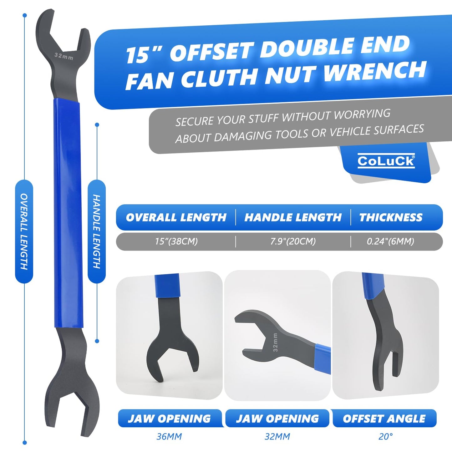 Fan Clutch Wrench Set,32mm & 36mm Wrench Fan Wrench,Water Pump Pulley Holder Removal Tool for BMW, Ford, GM, Dodge,Chevrolet,Jeep Fan Clutch Removal Kit,Water Pump Holder