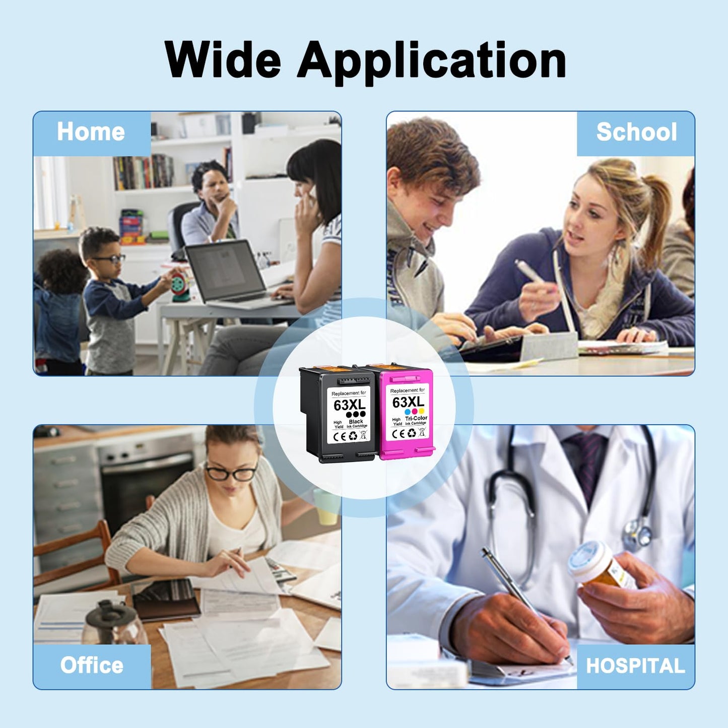 63XL 63 Ink Cartridge Combo Pack-High Yield Replacement for HP Ink 63 63XL Ink Cartridges for Printers Deskjet 1112 2130 2132 Officejet 3830 4650 4655 Envy 4520 4522 4520 Printer(1Black/1Tri-color)