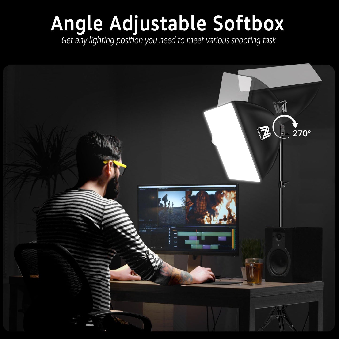 Softbox Lighting Kit, 16'' x 16'' Softbox Photography Lighting Kit with 63” Tripod Stand &50W / 5400K LED Bulb, Continuous Lighting for Photography/Video Recording/Live Streaming