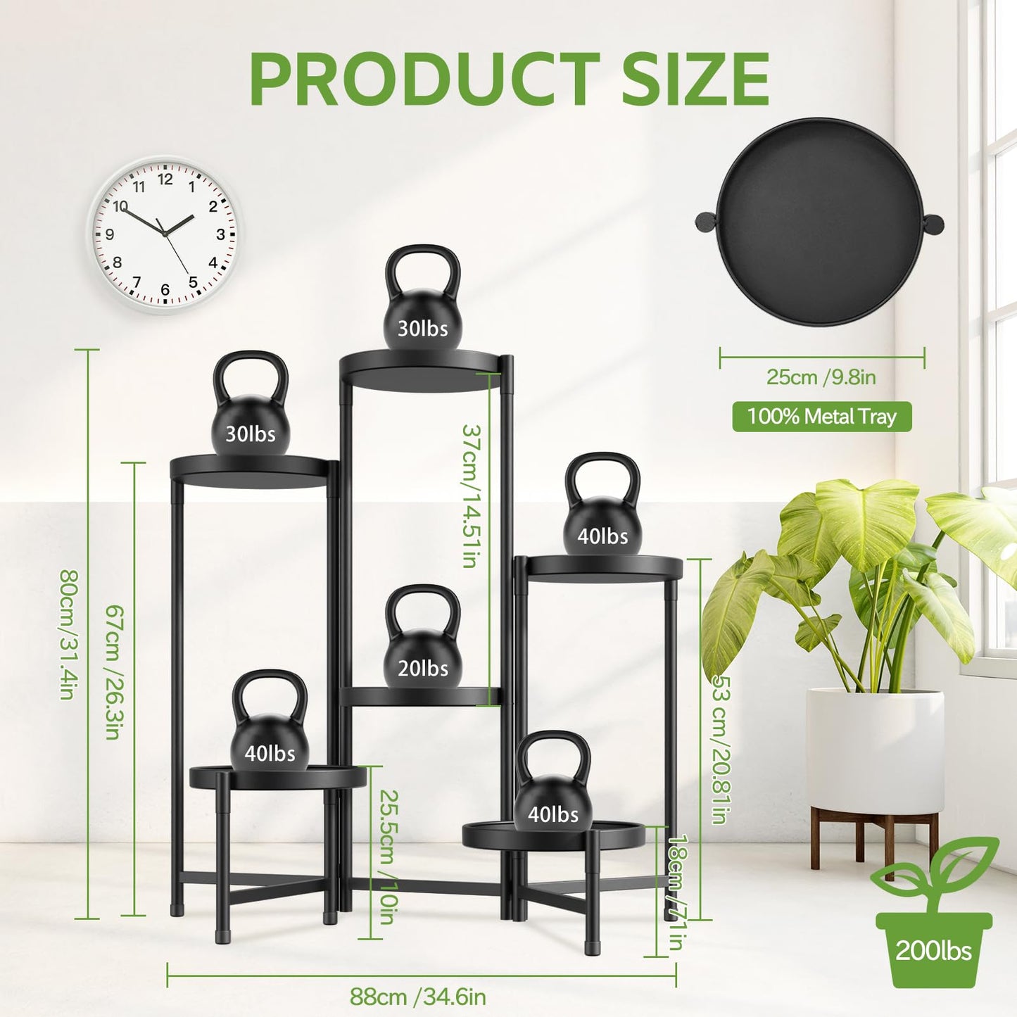 iDavosic.ly 6 Tier Large Plant Stand Indoor, 10 Inch Wide Tall Corner Metal Plant Stands Outdoor for Multiple Plants, Folding Tiered Flower Display Holder Rack Shelf, Black