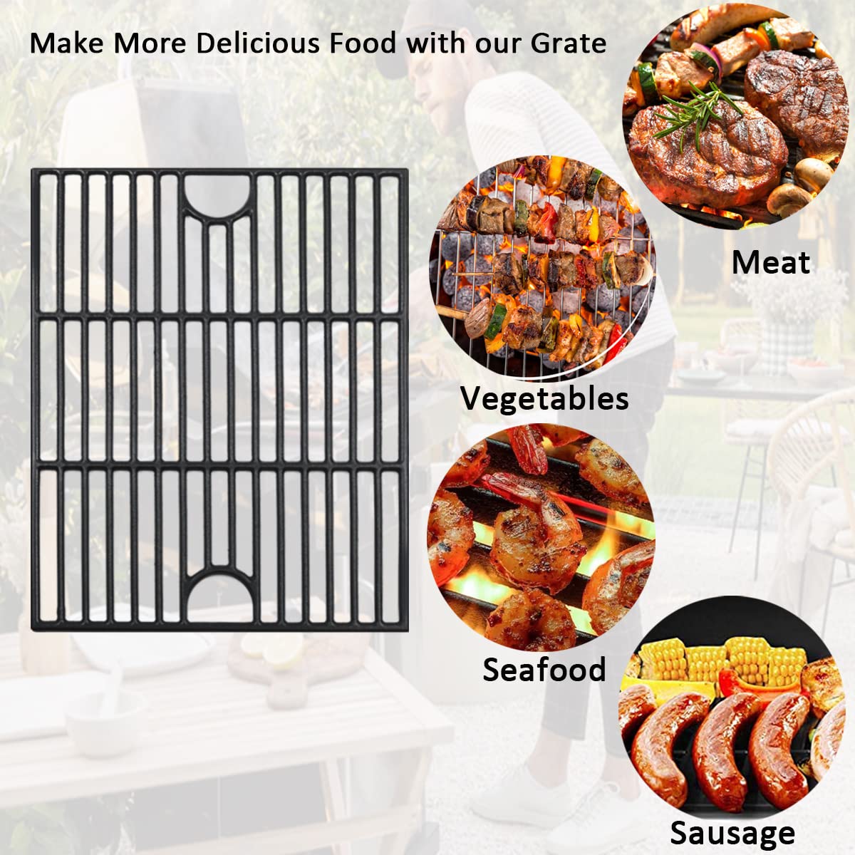 17 Inch Grill Grate for Nexgrill 4 Burner 720-0830H 720-0670A 720-0783E 720-0958A 5 Burner 720-0888N, Cast Iron Cooking Grids for Kenmore 415.16106210 Expert Grill 720-0789H 720-0789C Replacement Part