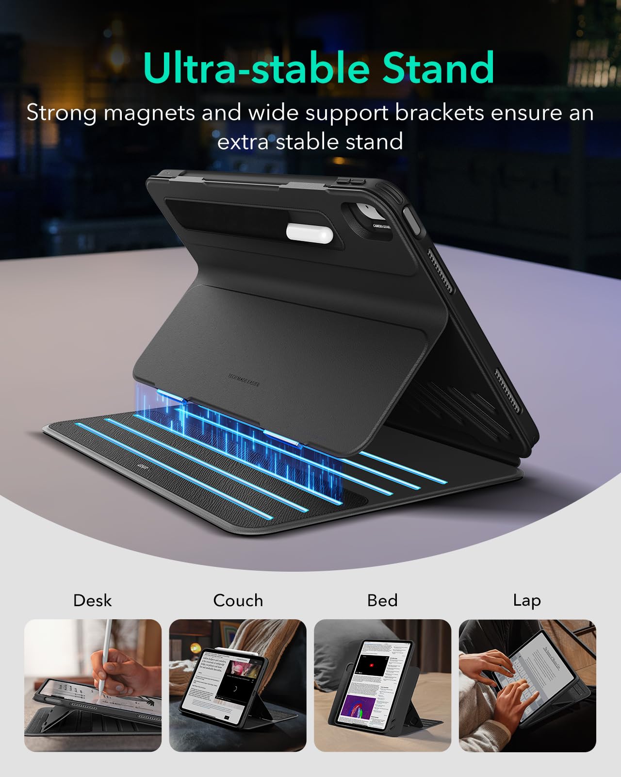 ESR for iPad Air 13 Inch Case M3/M2 (2025/2024), Removable Magnetic Cover, Adjustable Portrait/Landscape Stand with Raised Screen View, 9 Standing Angles, Shift Series, Black