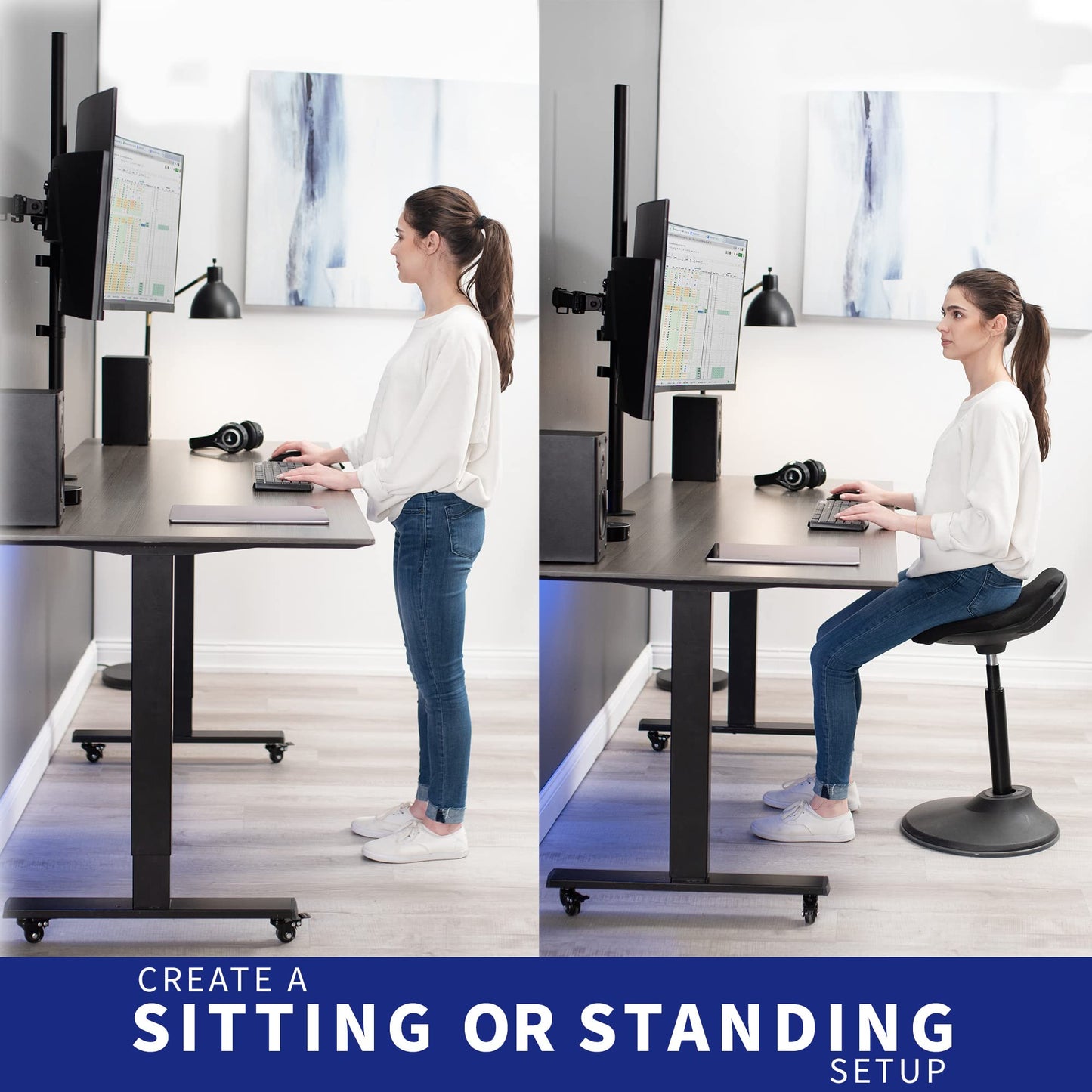 VIVO Dual Monitor Stand Up Desk Mount Extra Tall 99cm Pole, Fully Adjustable Stand for up to 27 inch Screens, STAND-V012