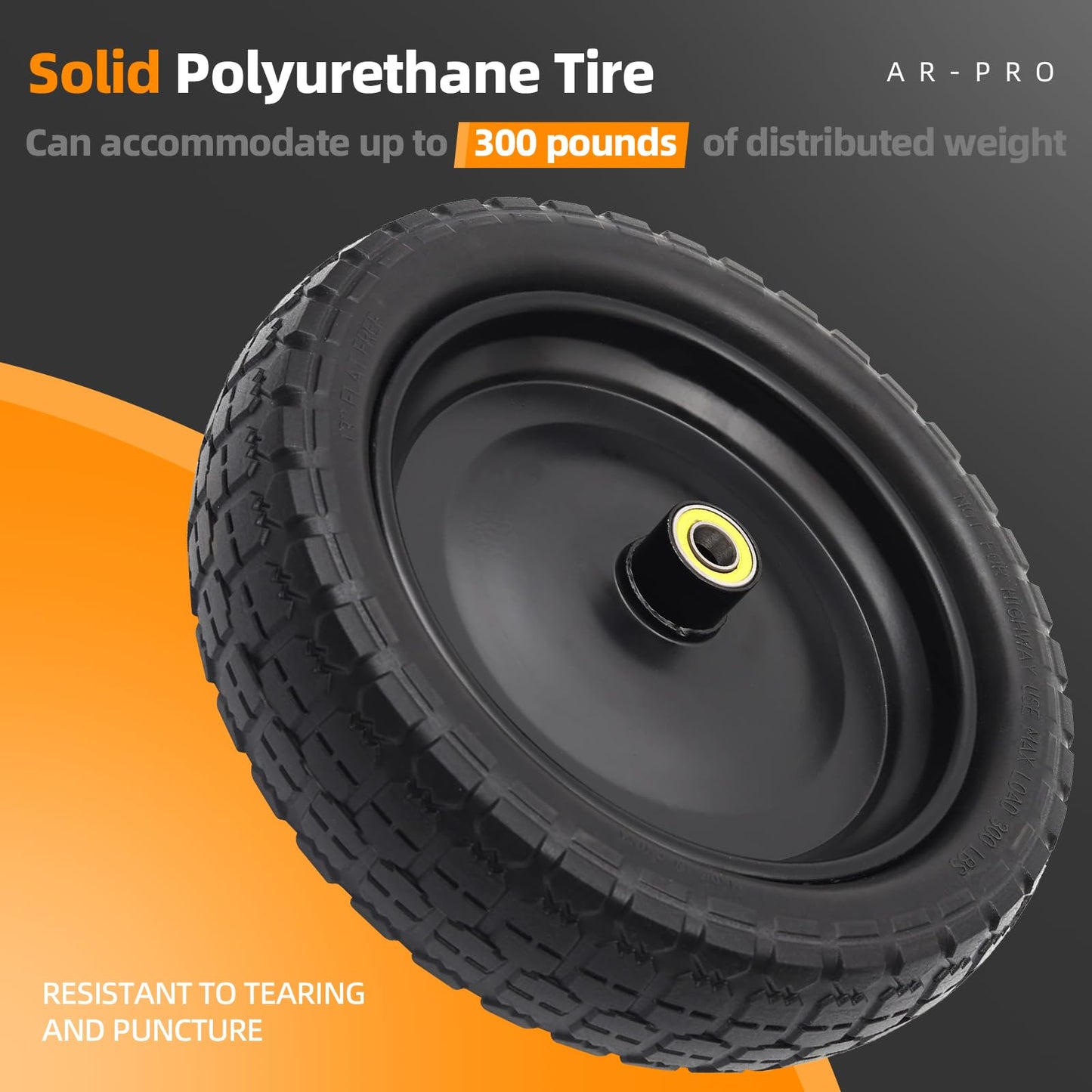 (2-Pack) 13‘’ Replacement Tire for Gorilla Cart - Solid Polyurethane Flat-Free Tire and Wheel Assemblies