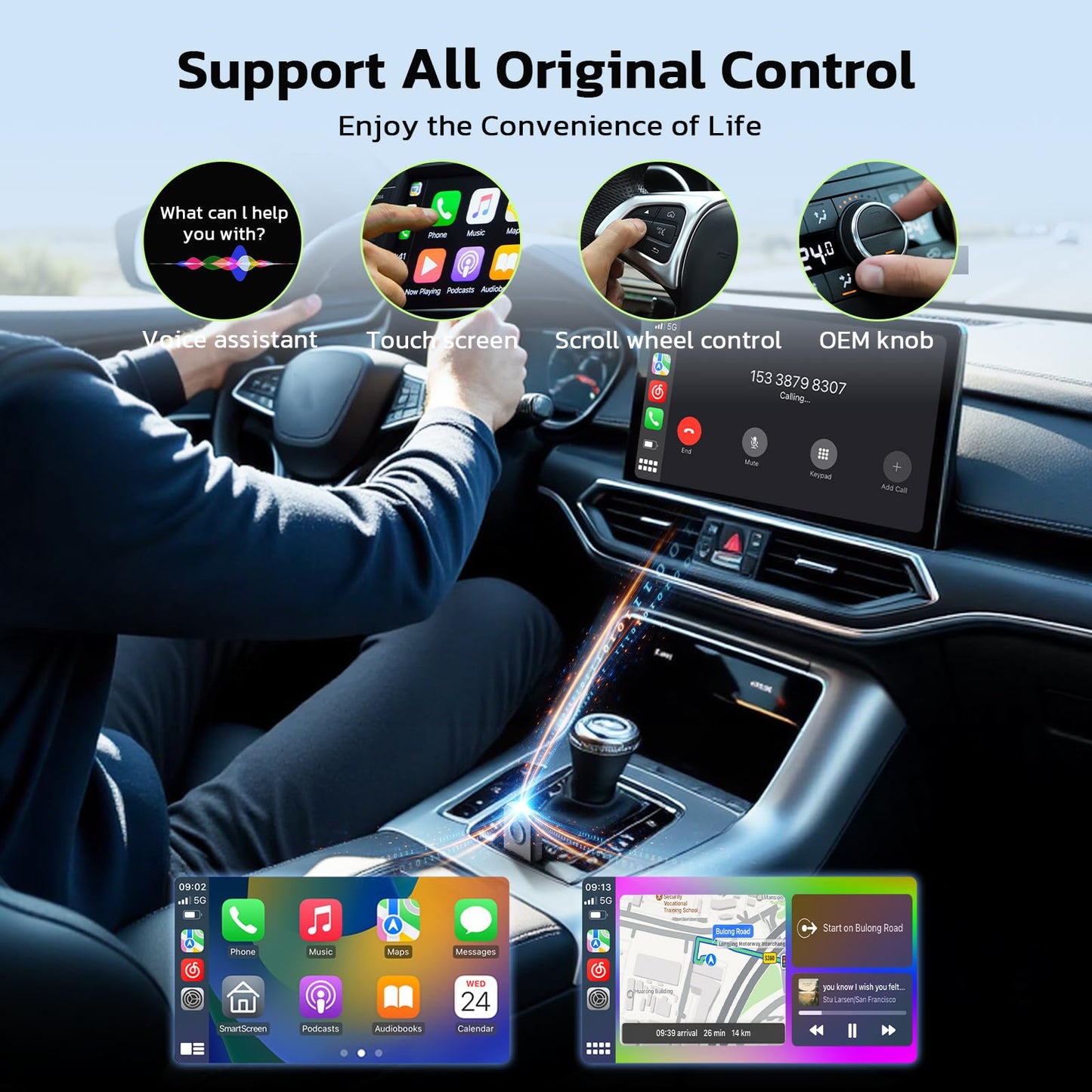 LAMTTO 2-in-1 Wireless CarPlay and Android Auto Adapter, Convert Wired to Wireless CarPlay Mini Adapter for OEM Wired Cars, USB Type C Plug and Play, OTA Support,Stable Car Control and No Delay