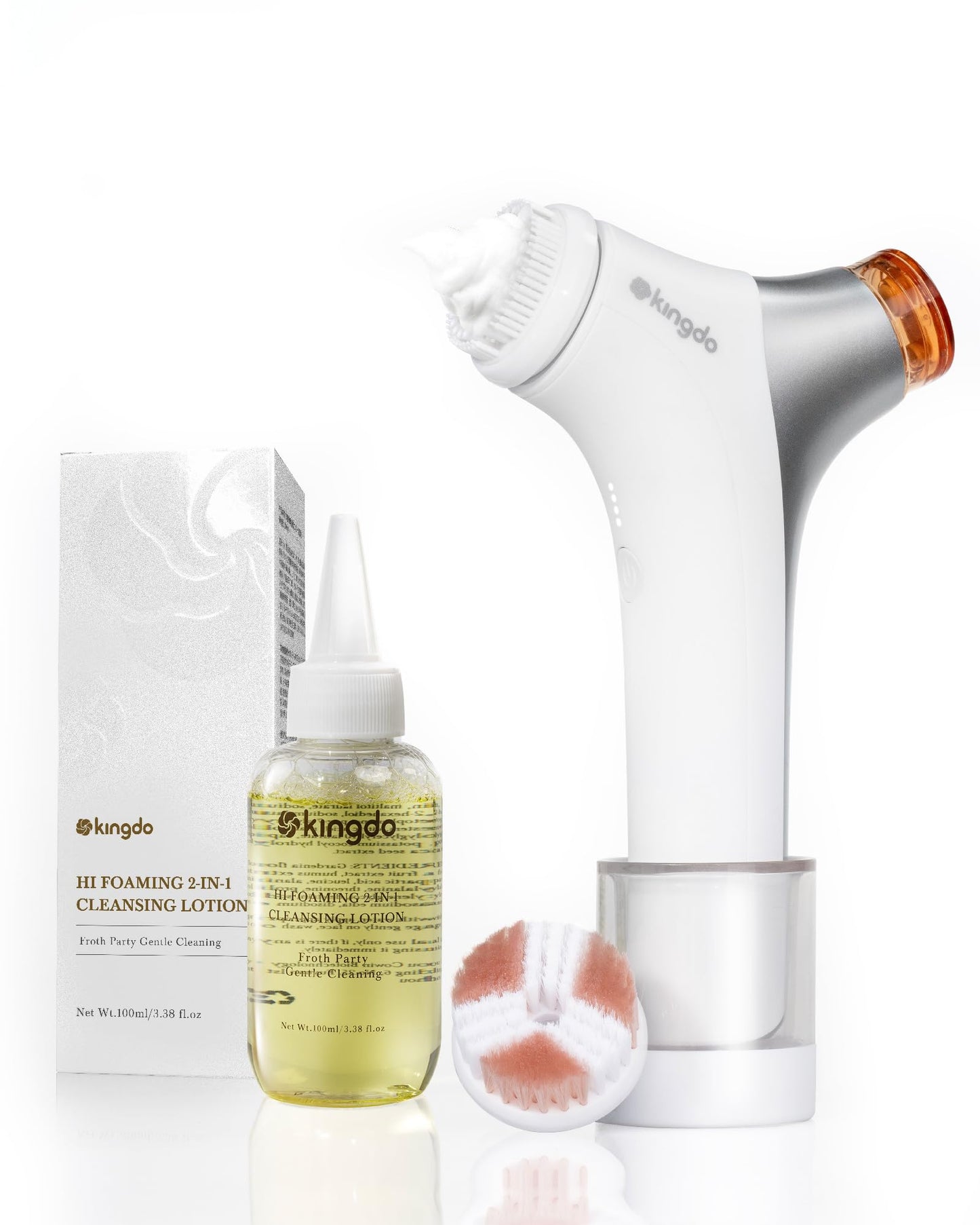 kingdo 2-in-1 Face Scrubber & Makeup Remover Device, Smart Automatic Foaming Facial Cleansing Brush Exfoliator With Face Cleanser For Deep Cleansing & Exfoliating & Removing Makeup Skin Care