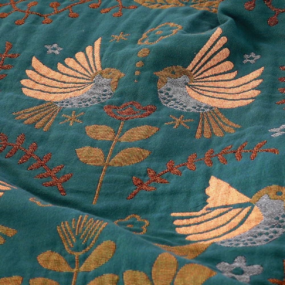 Boho Throw Blanket for Bed - 100% Cotton Ultra Soft Rustic Quilt Blanket Blue Bird Floral Printed Decor Farmhouse Bed Blankets, Super Soft Warm All Season Blanket for Sofa Couch Bed Chair, 60"×80"