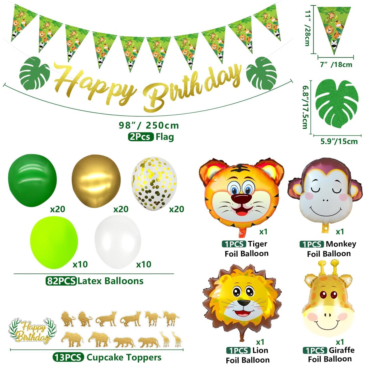 Jungle Safari Birthday Party Decorations, Animal Paper Plates, Safari Tablecloth, Animal Balloons, Happy Birthday Banner, Napkins, Animal Cups, Jungle Animal Birthday Decorations for Boys Kids