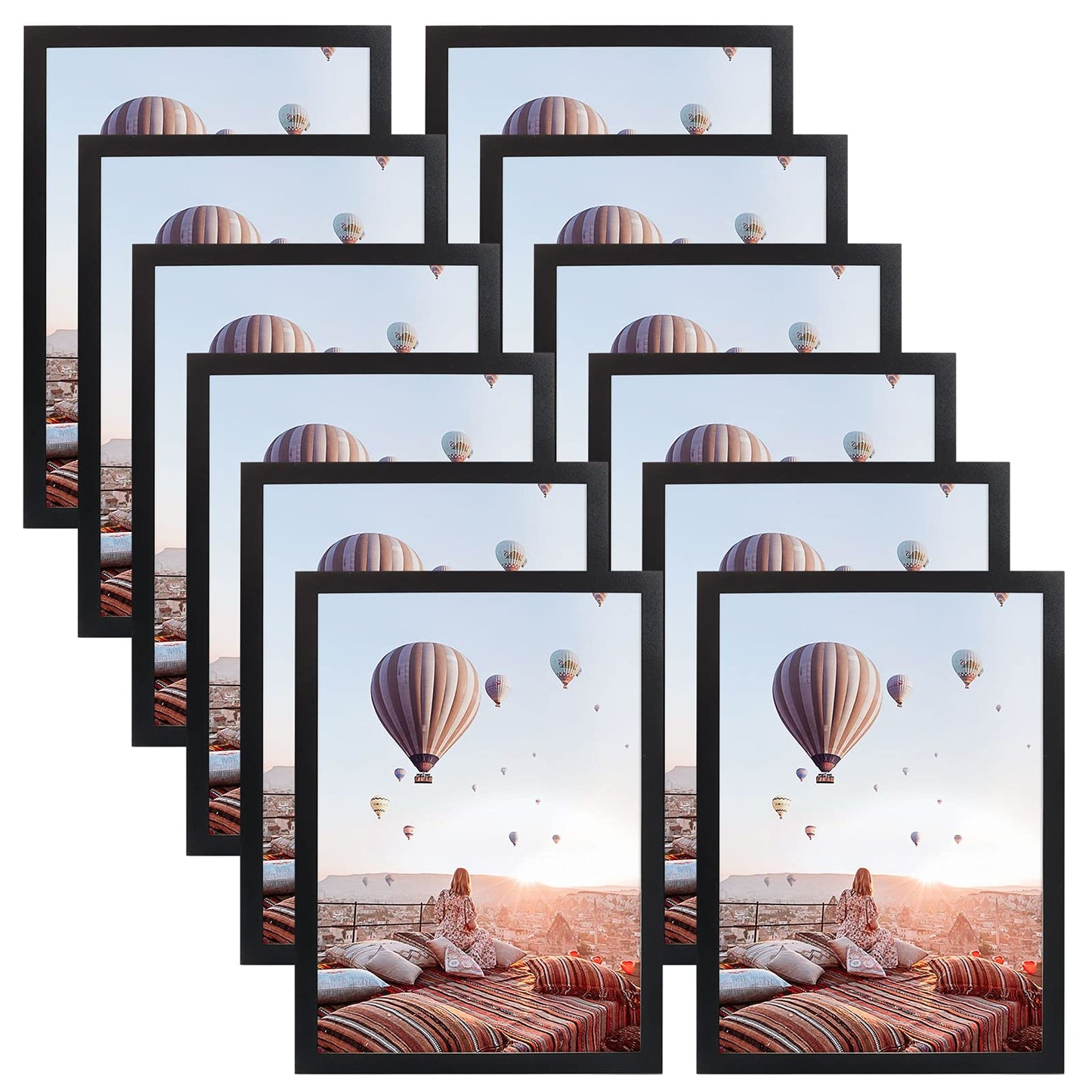 CRUGLA Magnetic 8.5 x 11 Picture Frame Set Self Adhesive Poster Document Diploma Frame Sign Paper Holder for Home Refrigerator Office Glass Window Door Cubicle Tile Wall, Black, 12 Pack