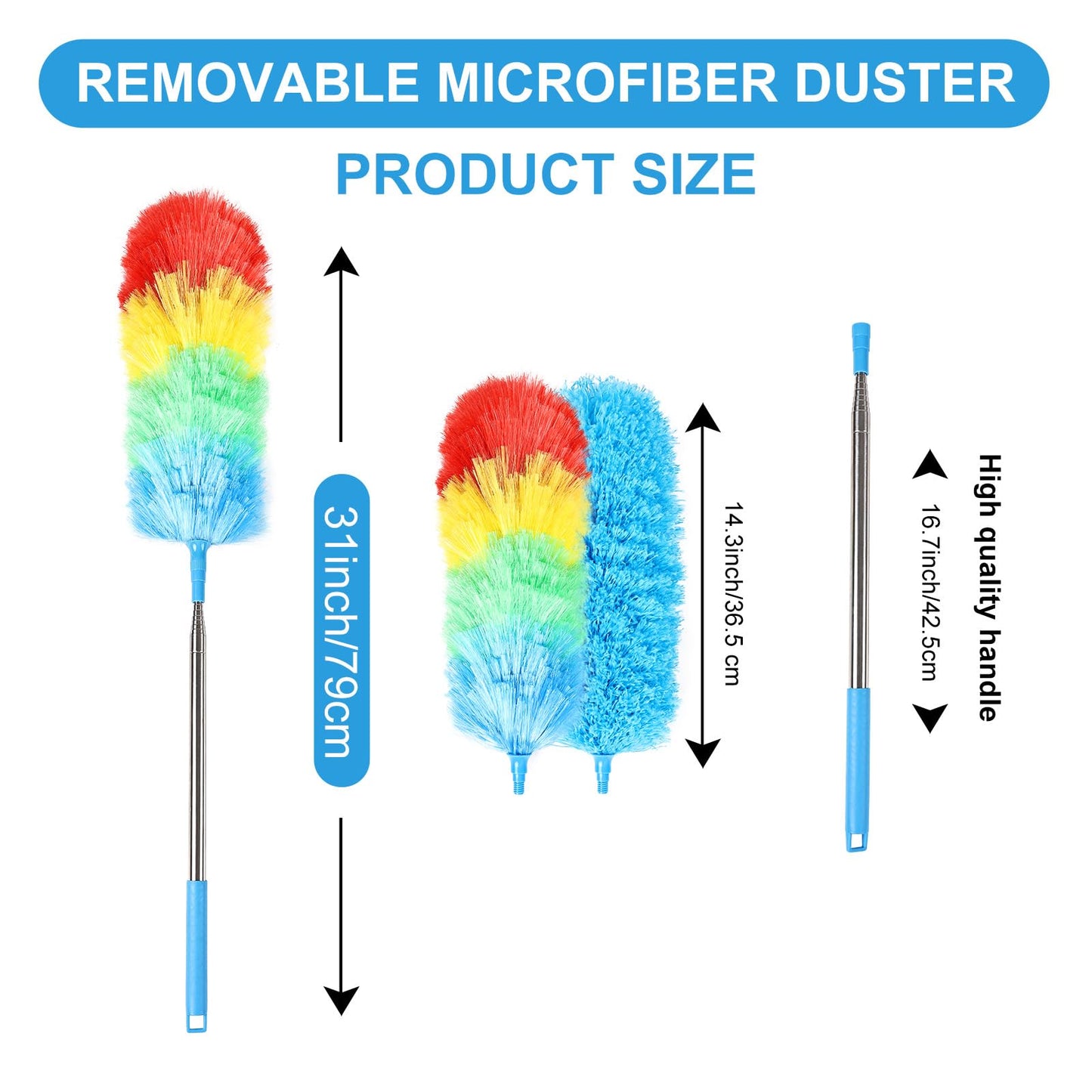 iHUFeather Extendable Rainbow Duster Electrostatic Bendable Microfiber Duster for Cleaning, Dust Cleaner, Cobweb Duster, Air Condition (2pcs)
