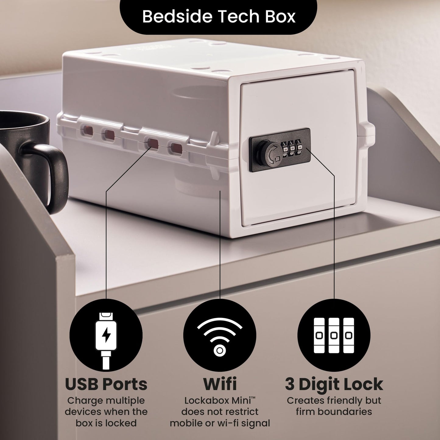 Lockabox Mini™ | Small Lock Box | 3 Litre Combination Lock Box For Food, Medicine & Home Safety | External Size 8.8 x 6.1 x 4.7 inches | BPA Safe (Opal White)