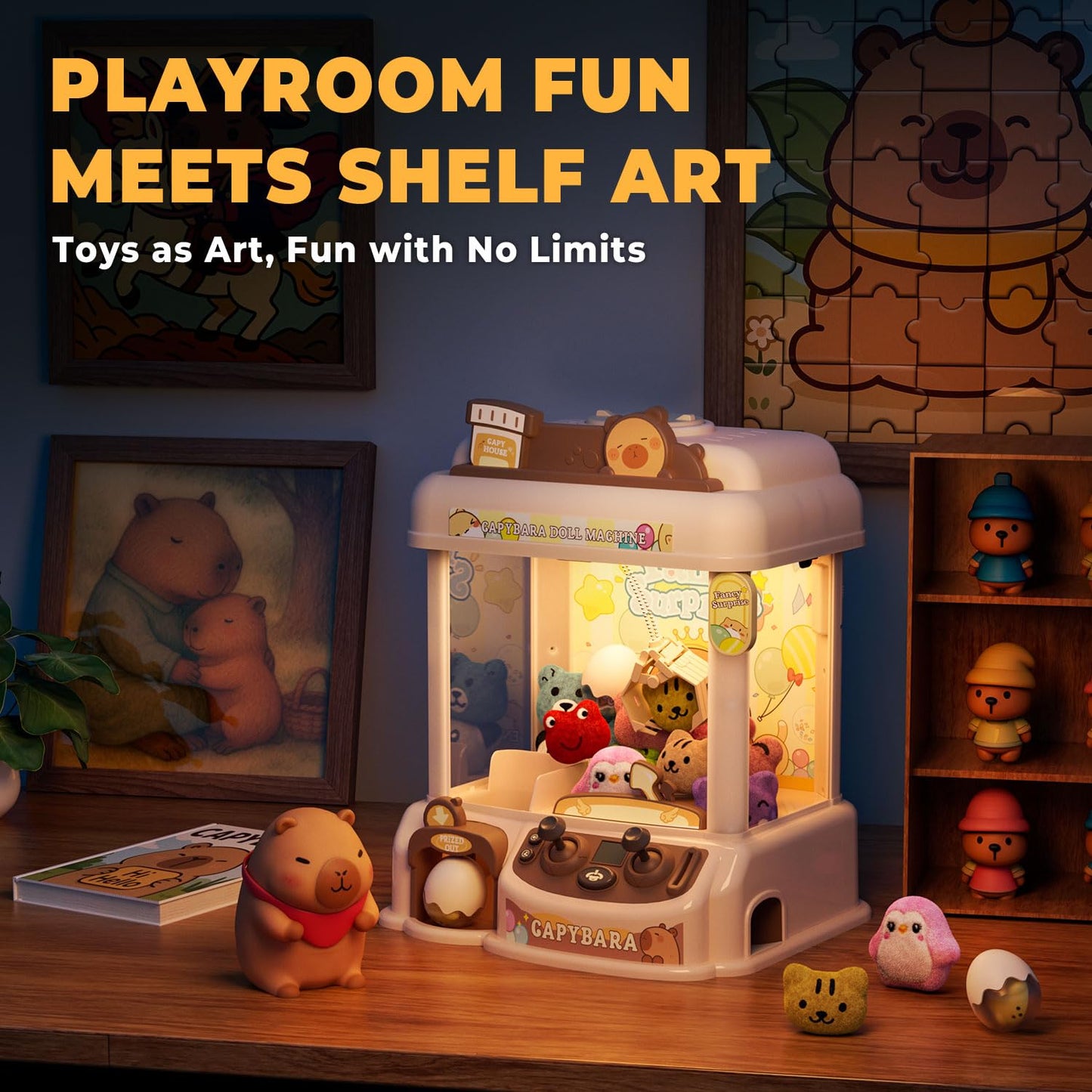 Claw Machine for Kids, Capybara Vending Machine for Age 3+, Toy Claw Machines with Plush and Squishy Prizes for Girls, Candy Grabber Dispenser Toy for Boys Age 3-8 (Capybara-Brown L)