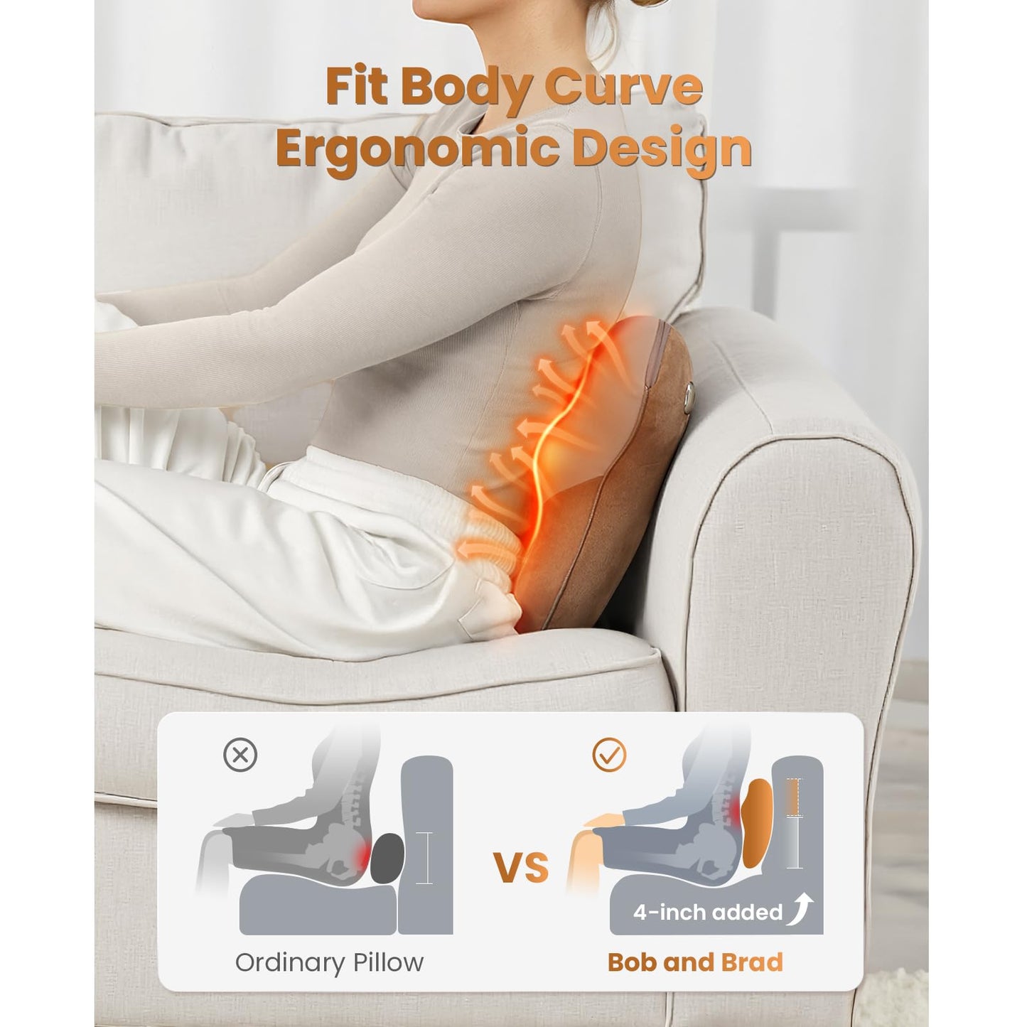 BOB AND BRAD Back Massager with Heat, Neck Massager orange