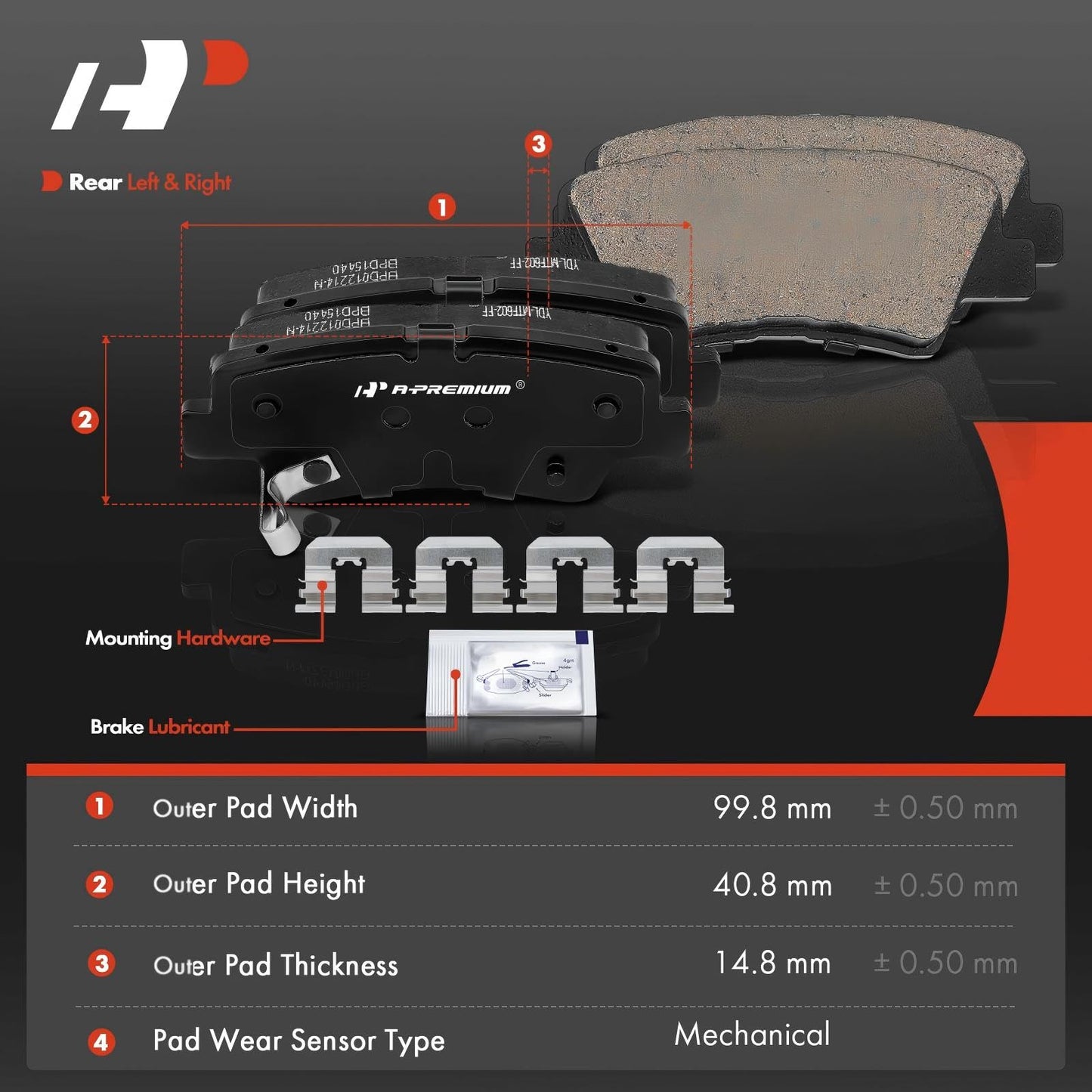 A-Premium Rear Ceramic Disc Brake Pads Set Compatible with Select Hyundai and Kia Models - Accent, Elantra, Elantra Coupe/GT, Sonata, for Veloster, Cadenza, Forte, Optima, Soul, Forte Koup, Forte5
