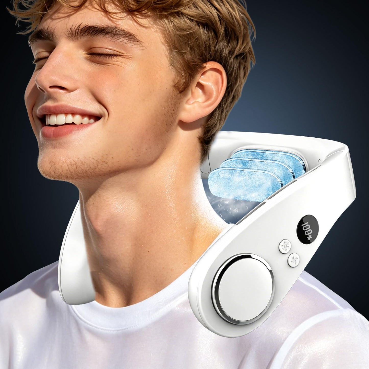 Neck Fan Rechargeable-5 Adjustable Speeds,1S Cool Down,Bladeless Hands Free with Metal Cooling Plate, 3-24H Long Lasting Battery Powered,Small Silent Hanging Neck Fans for Women,Men, Kids,White