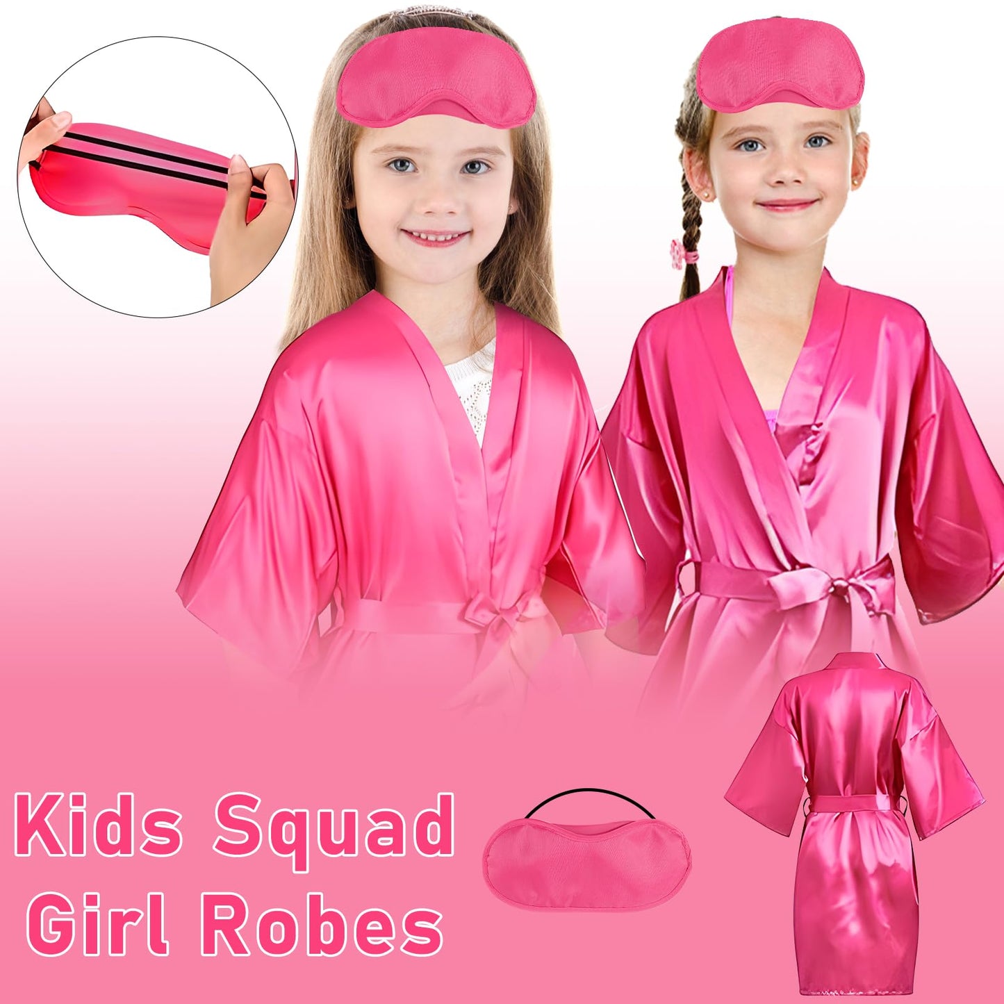 18 Pcs Spa Party Supplies for Girls 6 Satin Kimono Robe 6 Sleeping Eye Mask 6 Disposable Slippers for Flower Girl Kid Salon Pedicure Wedding Birthday Favors Washing Shower (Size 10, Rose Red)