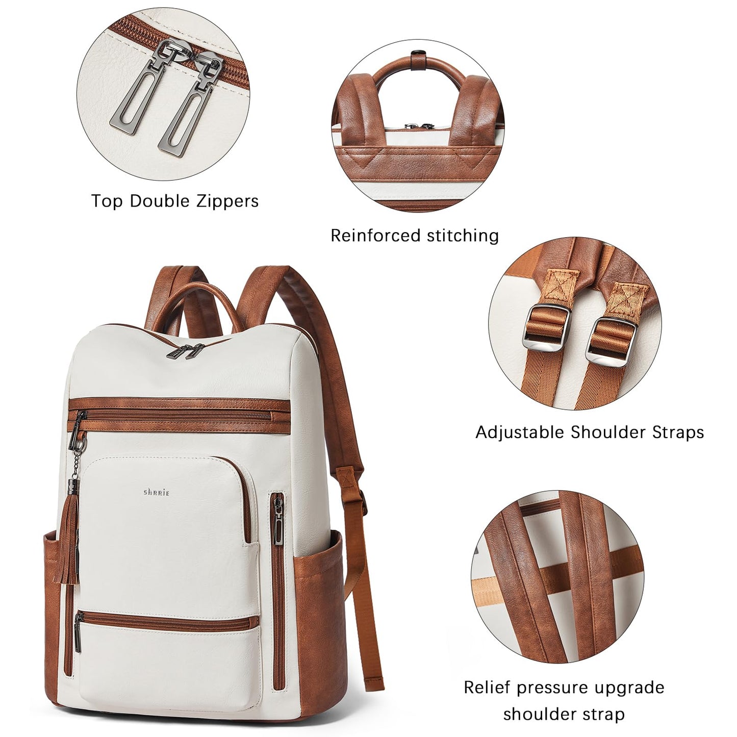 Shrrie Upgraded Large Travel Laptop Backpack with Laptop Compartmetn Fits 17 inch Laptop,Waterproof Vegan Leather Computer Backpack for Women and Men Work Business College