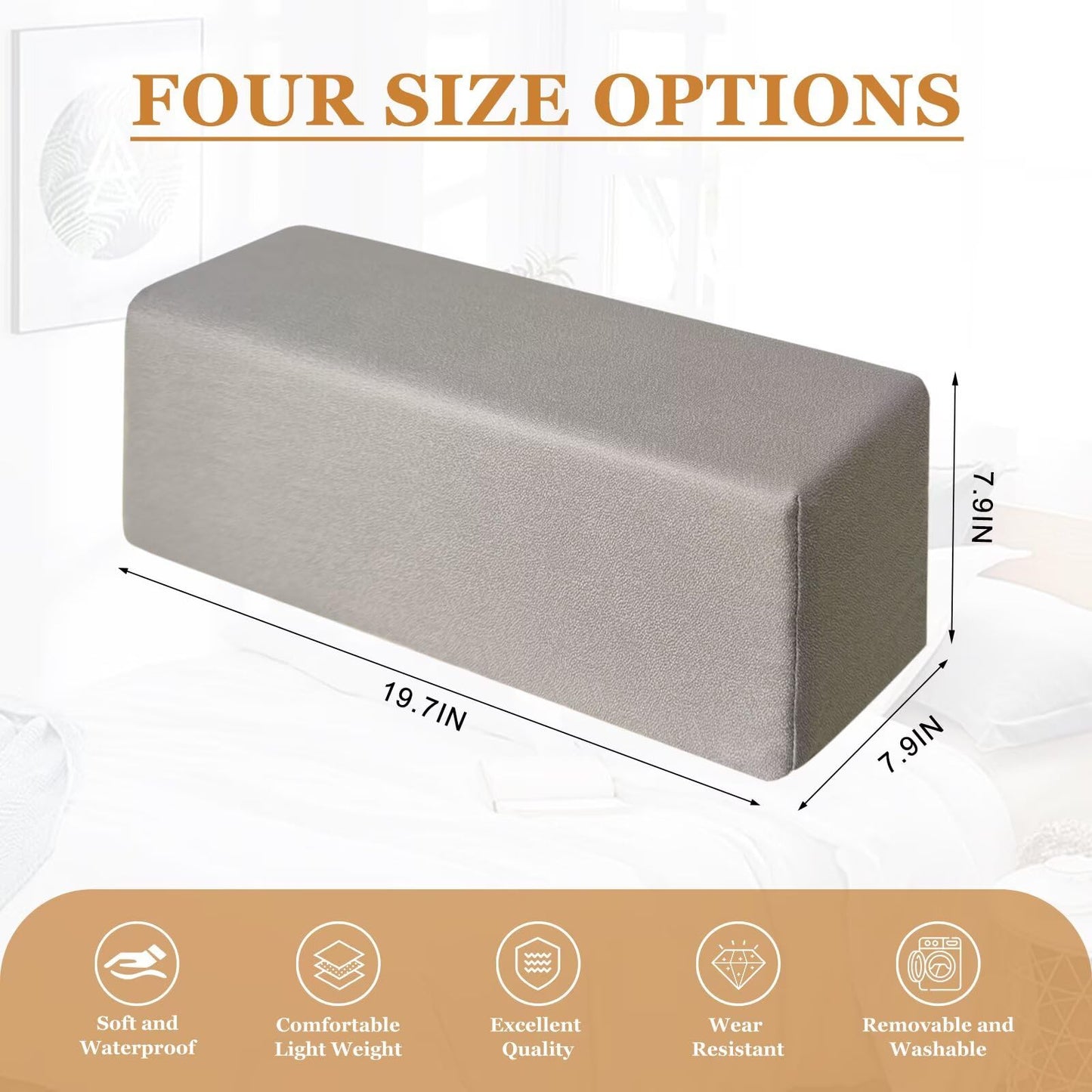 2 Pack Couch Arm Rest Pillow, Leatharie Waterproof Cover, High Density Foam Armrest Cushion, Headboard Cushion Elbow Support for Sofa Bed and Armchair,Dark Gray,8x8x20in