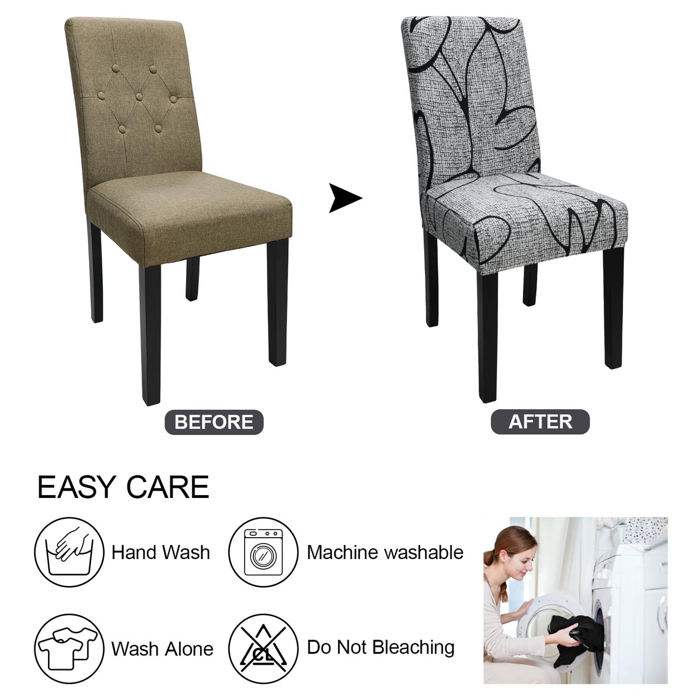 Keyroal Dining Room Chair Covers Set of 6, Stretch Printed Parsons Chair Slipcovers Spandex Removable Washable Kitchen Chair Protector Cover for Dining Room, Hotel, Ceremony