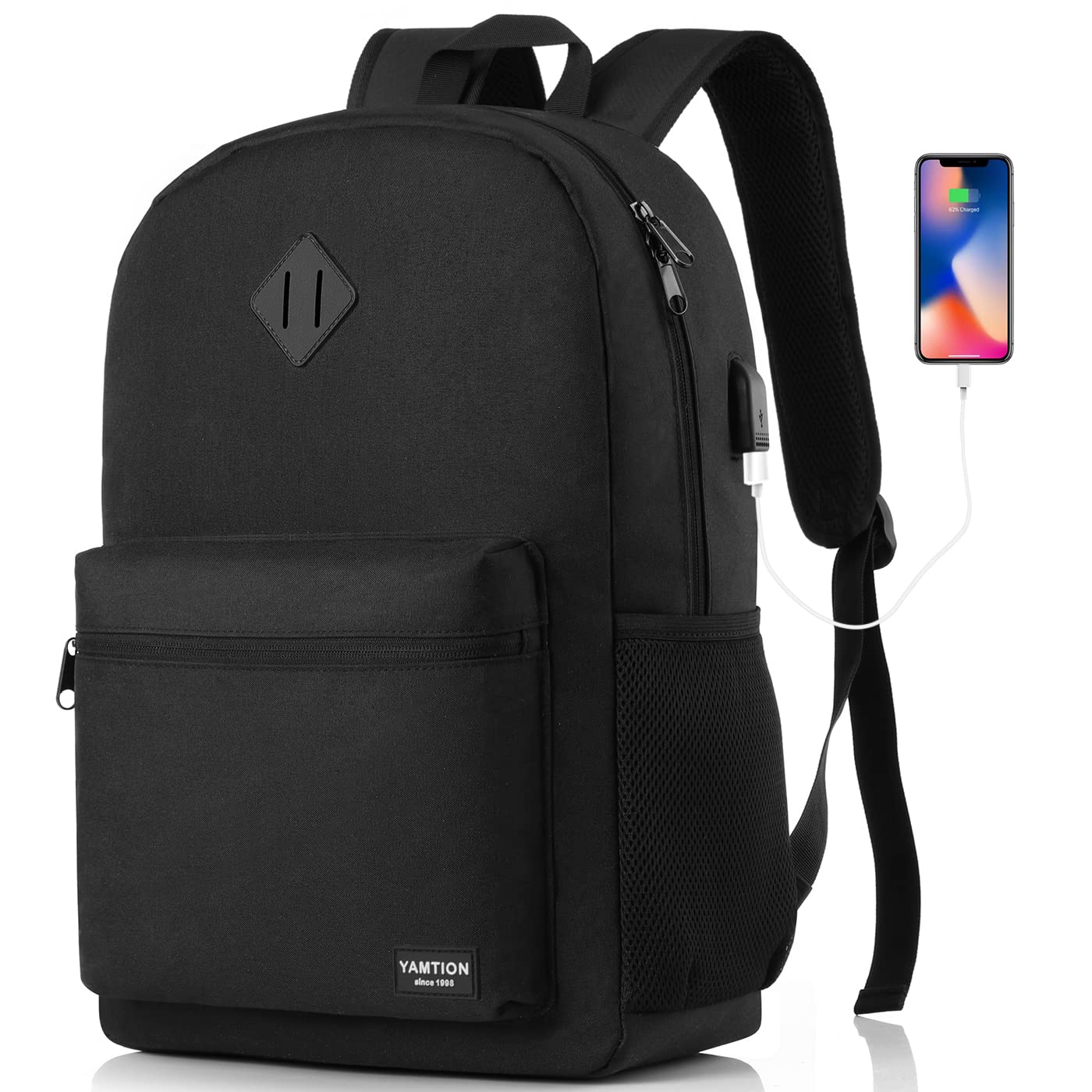 YAMTION Backpack Men and Women, School Backpack Boys and Girls Teenager Backpack School for Study Work Travel with USB Charging Port