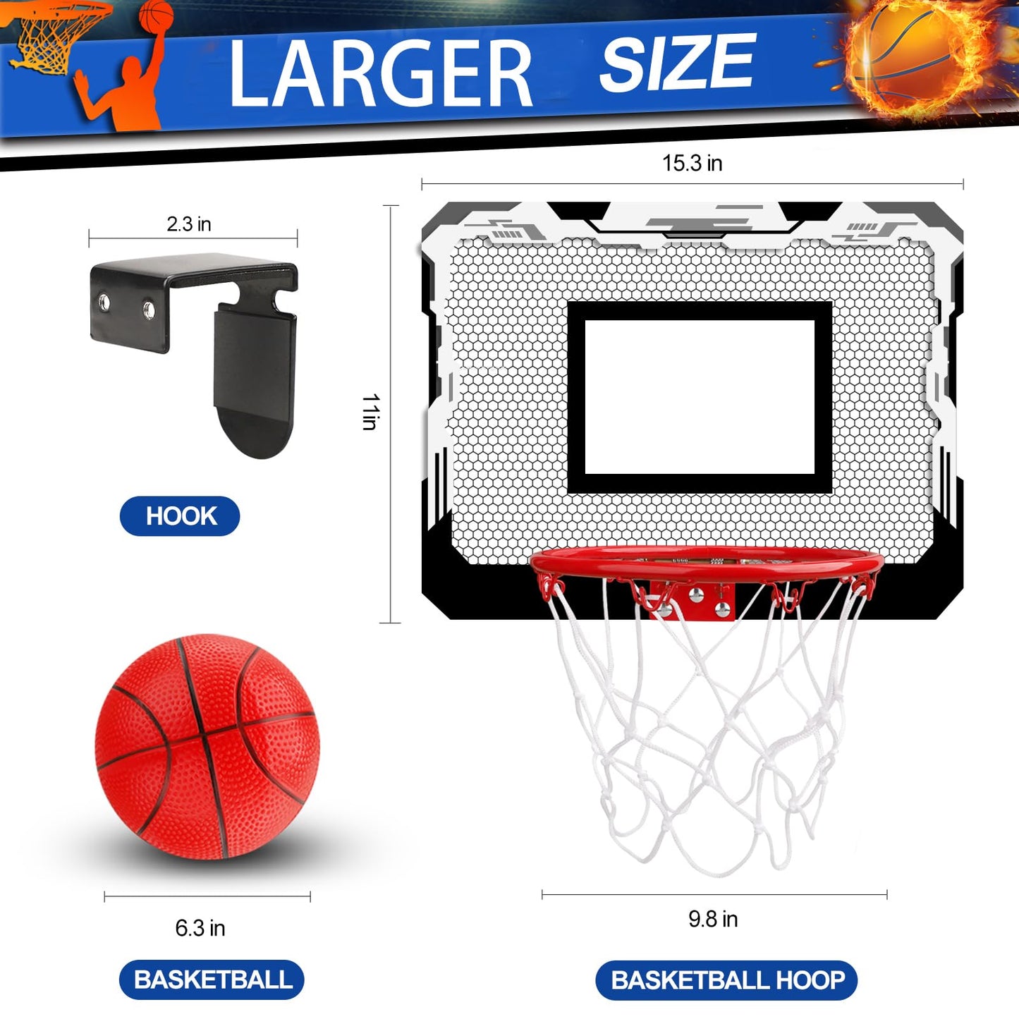 Indoor Over Door Mini Basketball Hoop Set for Kids Adults, Upgrade Wall Mount Basketball Hoop for Wall with Large Dunk Rim, Room Basketball Hoops Game with 4 Small 6" Balls Gift for Boys Girls Teen