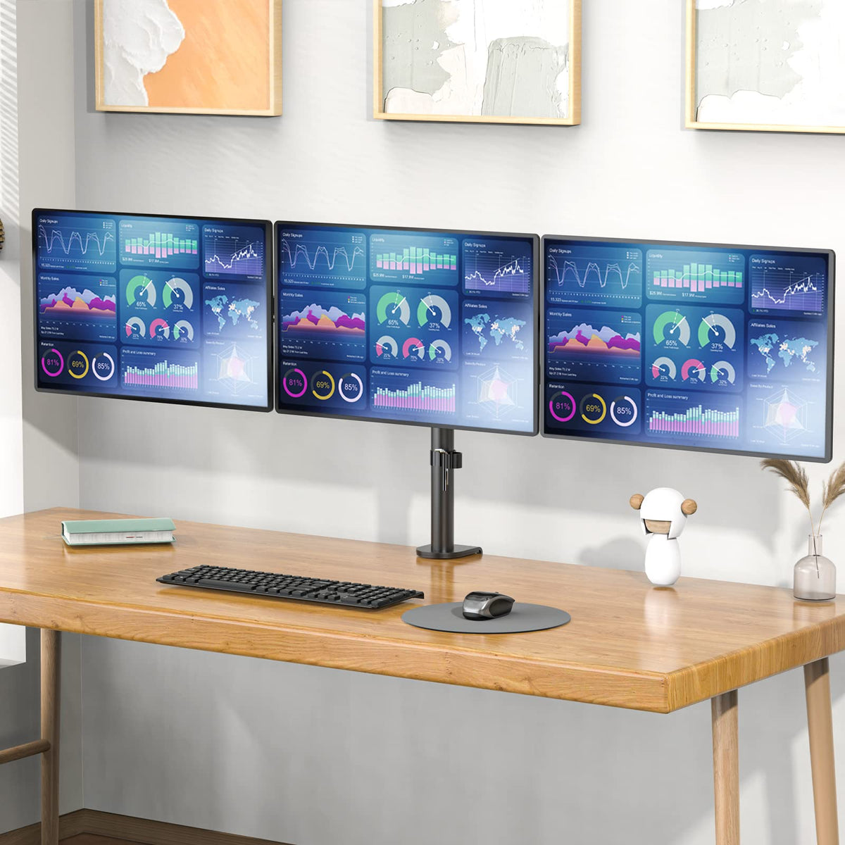 WALI Triple Monitor Mount for 13-27 Inch (M003S), Black