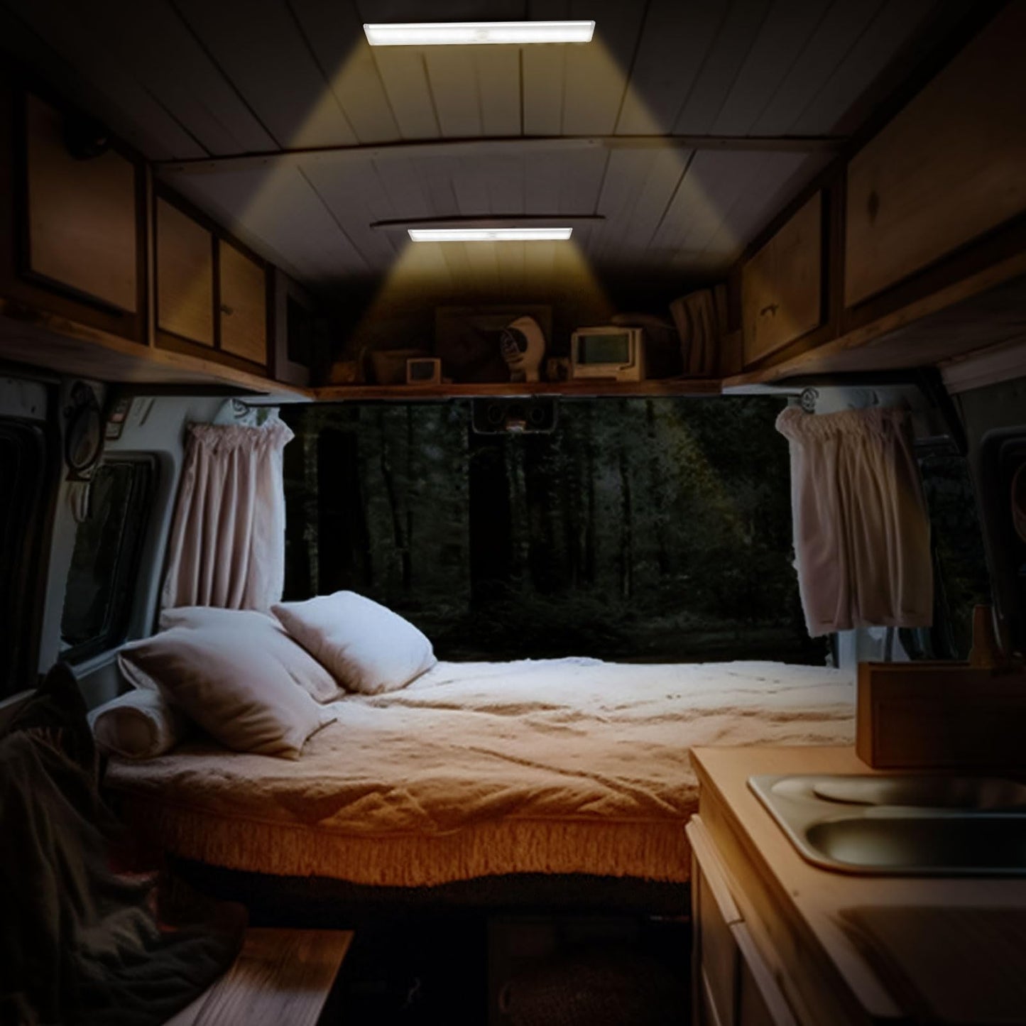 4 Pack Motion Activated RV Step Lights with 10 LEDs,Magnetic Motorhome Motion Sensor led Light Strip Bar for Motorhome Travel,Travel Trailers, Camper (Battery Operated)