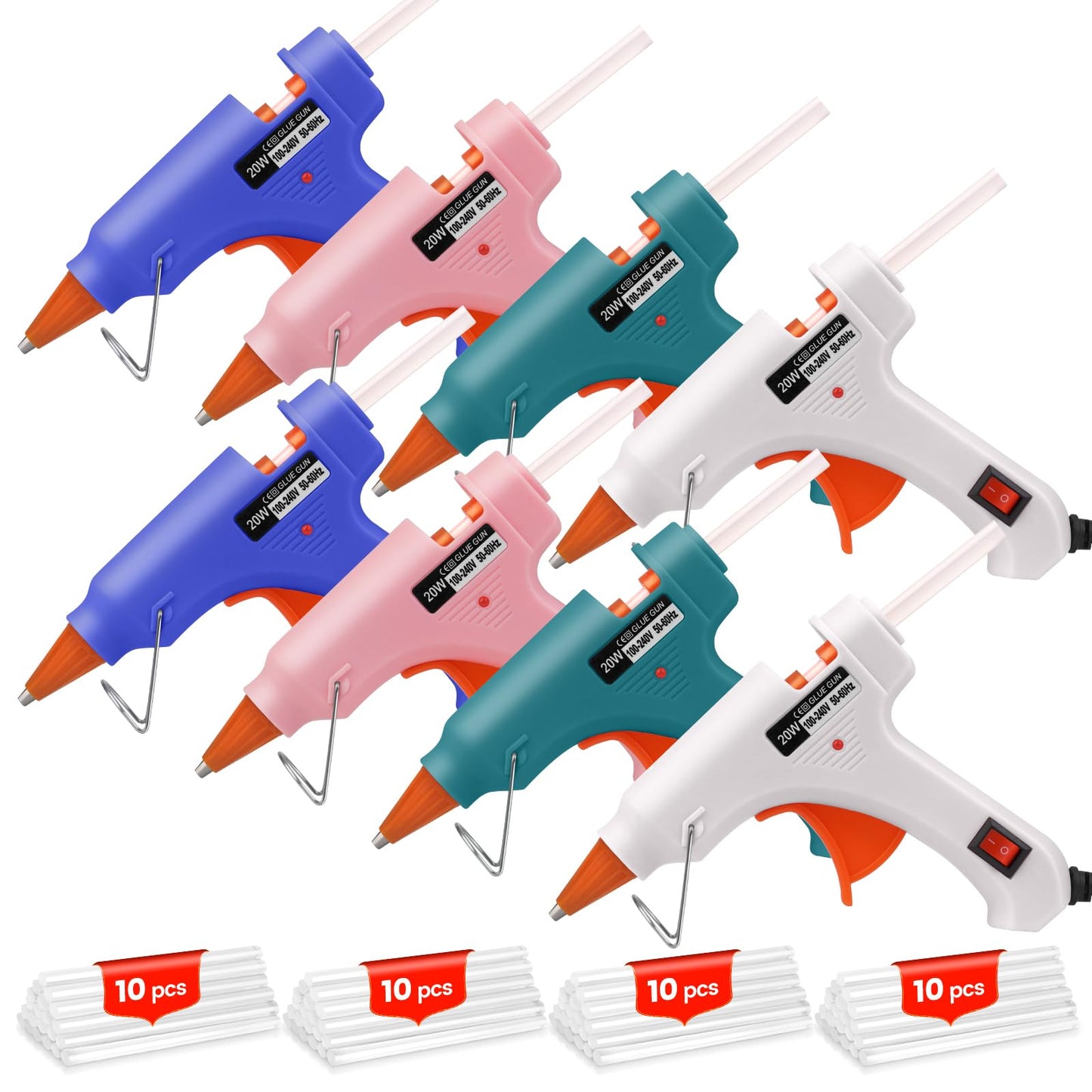 Hot Glue Gun Kit with 40 Glue Sticks, Small Glue Gun Hot Melt Arts Craft DIY for School Projects Arts Home Quick Repairs (20w) - Multicolored 8 Pieces