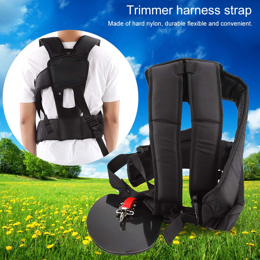Tangxi Trimmer Double Shoulder Strap Harness, Adjustable Nylon M-Shaped Belt, Black, Universal for Brush Cutter Chainsaw Garden