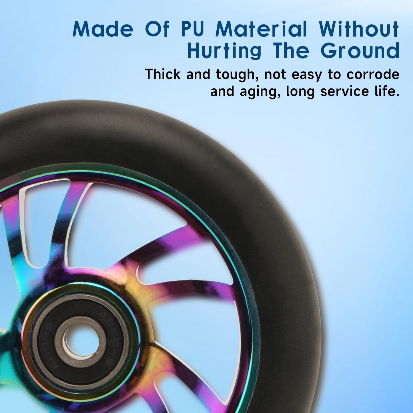 Scooter Wheels Replacement Set, 110mm Scooter Wheels, 2-Pack, Metal Core with High-Rebound PU, Pre-installed Bearings