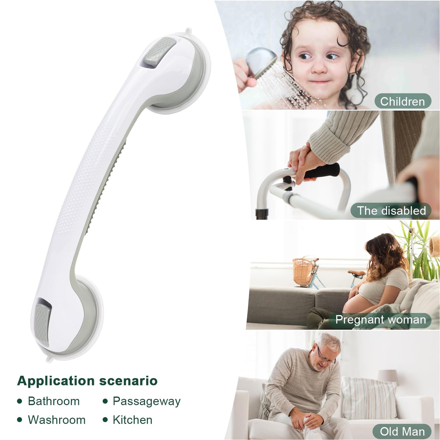 sunzone 2 Pack Suction Grab Bars, Grab Bar for Elderly,Heavy Duty Shower Handle,Bathroom Grab Bars for Seniors,Removable Shower Handrails