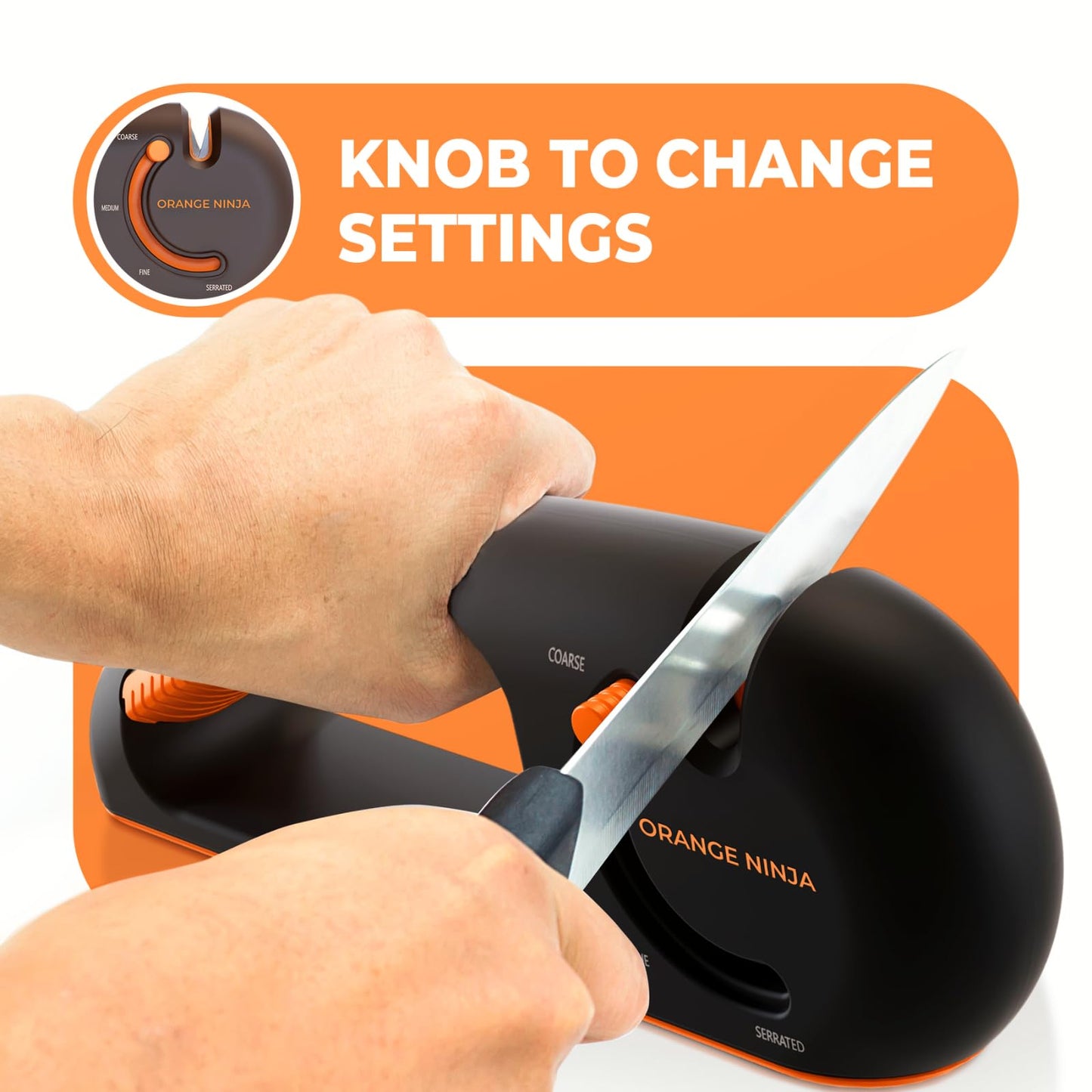 Orange Ninja 4-Stage Knife Sharpener - Premium Kitchen Knife Sharpeners - Adjustable Handheld Manual Knife Sharpeners for Kitchen Knives, Knife Sharpener, Chefs & Serrated Knife by Sharp Pebble