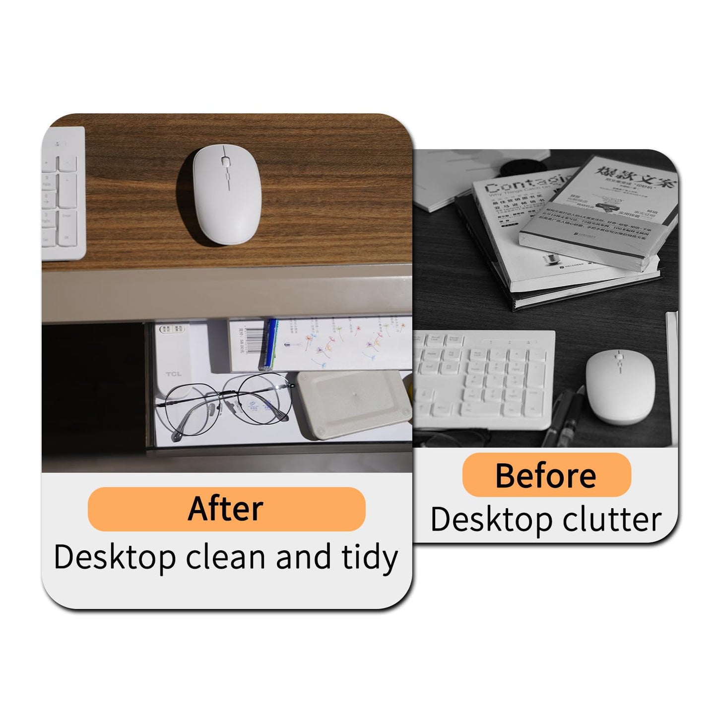 3 Pack Under Desk Drawer Organizer Slide Out - Under Desk Storage Come with Adhesive Create Extra Storage Space for Your Home/Office/Kitchen Supplies