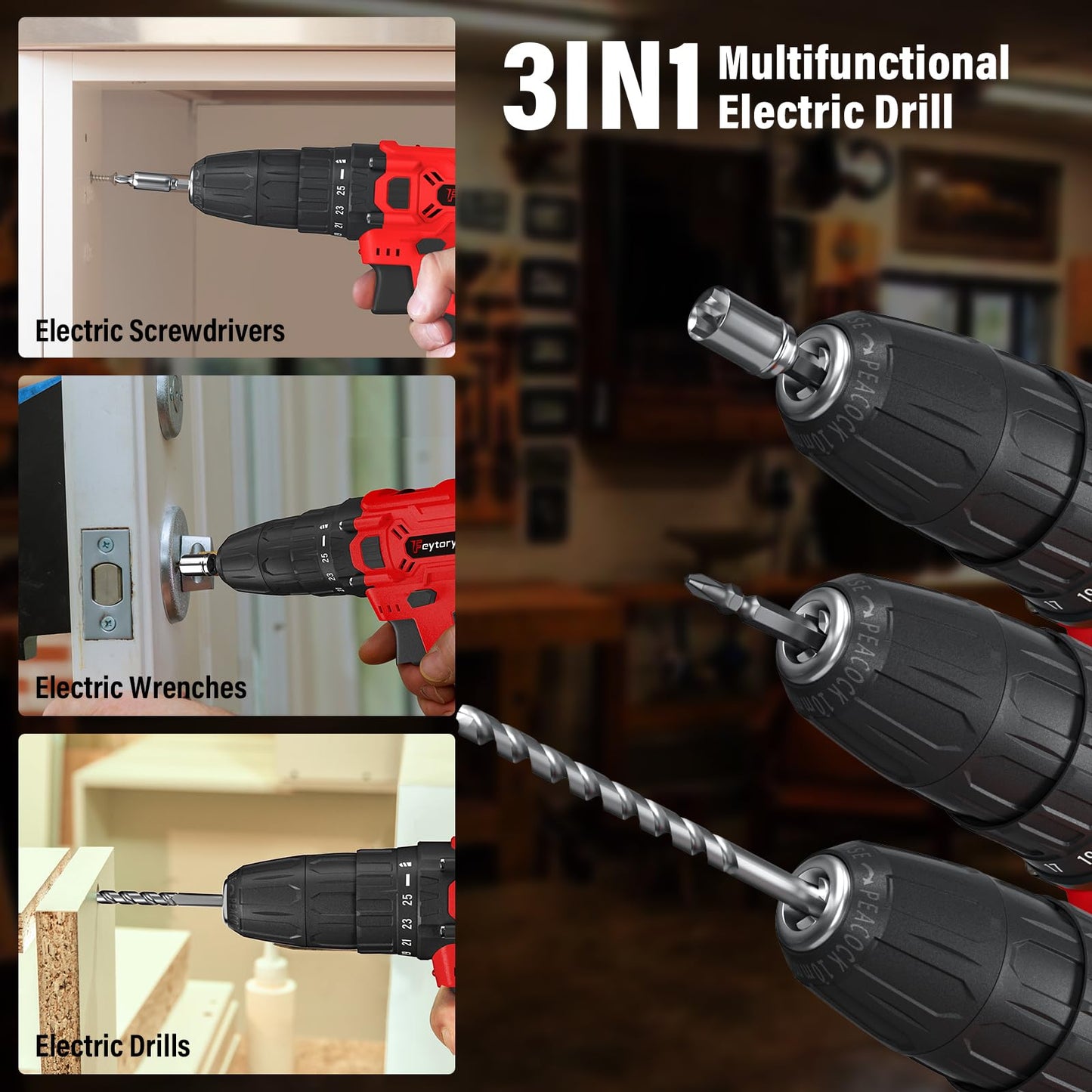 21V Cordless Drill,Electric Screwdriver Set,45Nm Cordless Combi Drill with 29PCS Accessories, 2 Variable Speed 25+1 Torque Setting, Trigger-Activated LED for Home DIY Project Kit