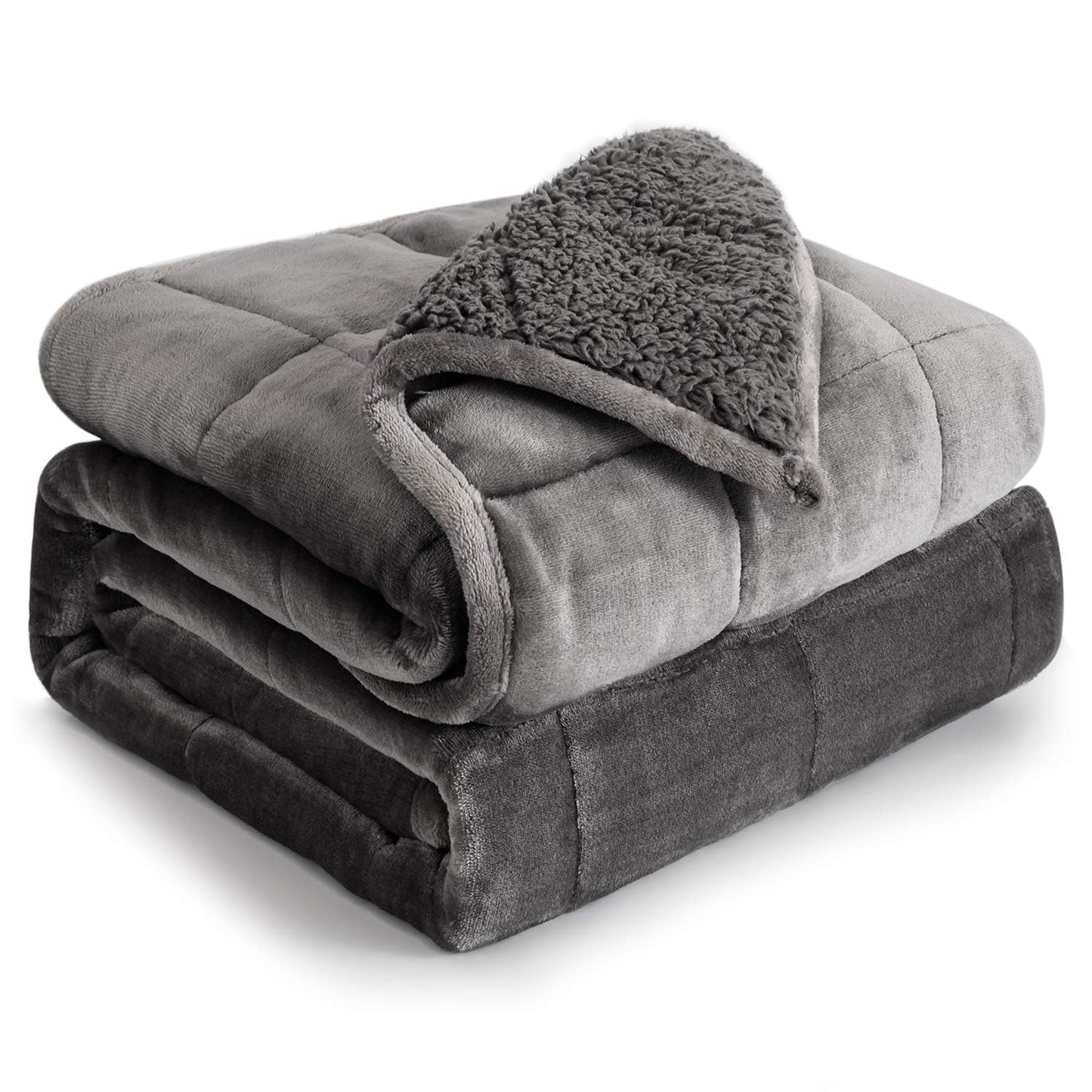 Cottonblue Sherpa Fleece Weighted Blanket 15lbs for Adults Queen Size Bed, Soft Cozy Flannel Heavy Blankets Throw for Calming Sleeping Relaxing, Fuzzy Warm Blanket for Sofa Bed, 60x 80 inches, Grey
