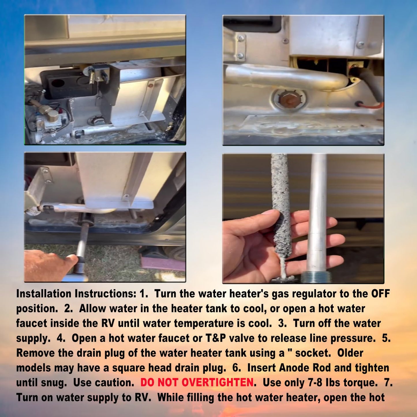 RV Water Heater Anode Rod & RV Water Heater Tank Rinser - 4.5" L x 1/2" NPT Thread Magnesium Rod and Water Heater Flush Wand, Replacement Part Compatible with Atwood Water Heater 11553