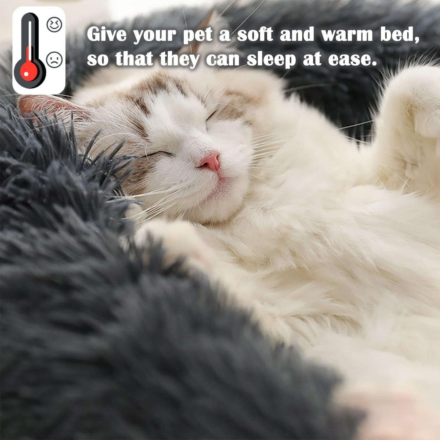 Calming Dog and Cat Bed Donut - 23.6'' Dog Bed Small, Fluffy Cat Anti Anxiety Beds for Indoor Cats, Washable Pet Bed with Non-Skid Bottom for Dogs and Cats, Dark Grey L(23.6in/60cm)