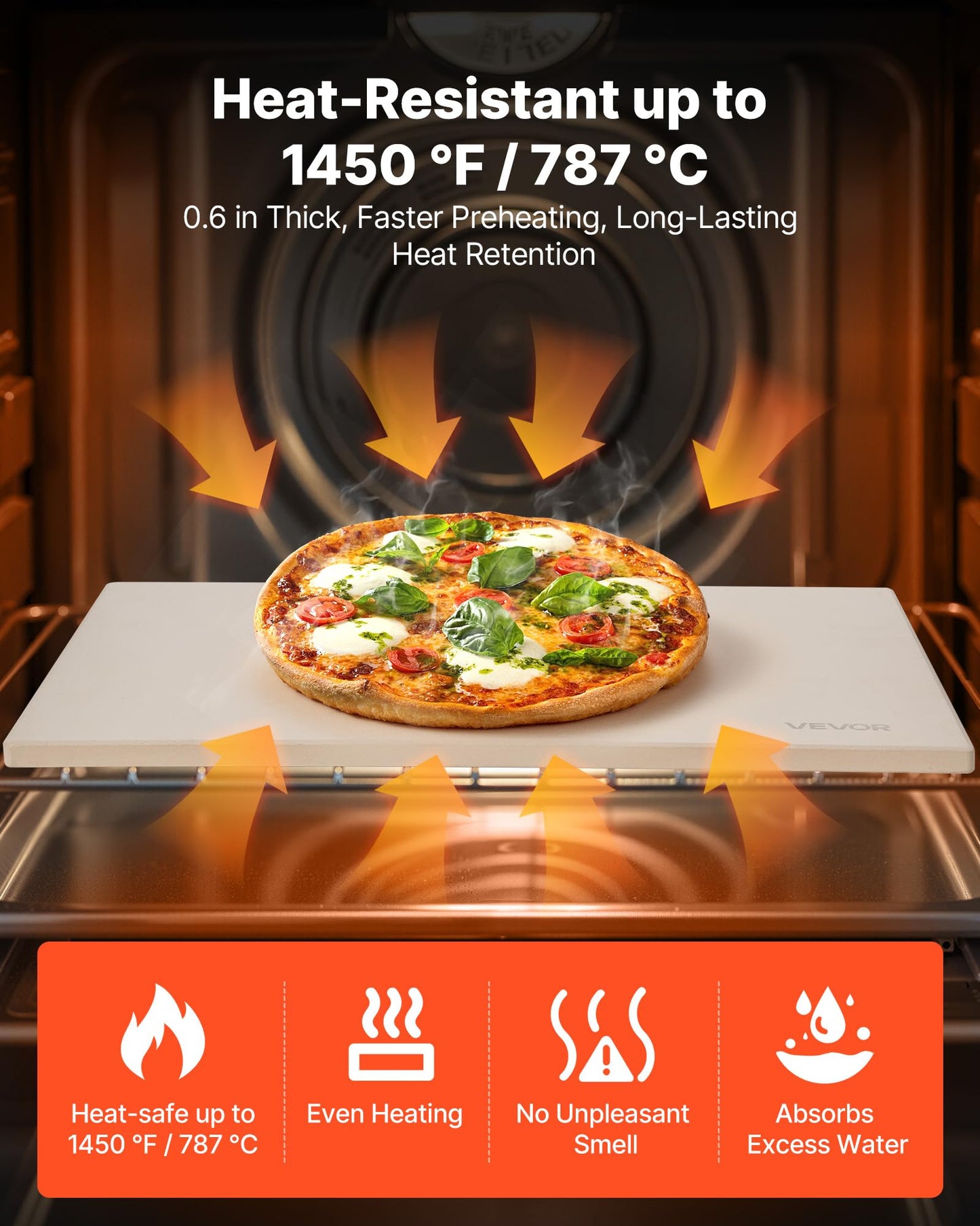 VEVOR Pizza Stone, 20 x 14 in Rectangular Cordierite Pizza Stone, Extra Large Baking-Stone with Aluminum Peel, 0.6 in Thick Heat-Resistant Cordierite, for Oven, Baking Bread & Pizzas, BBQ Grilling
