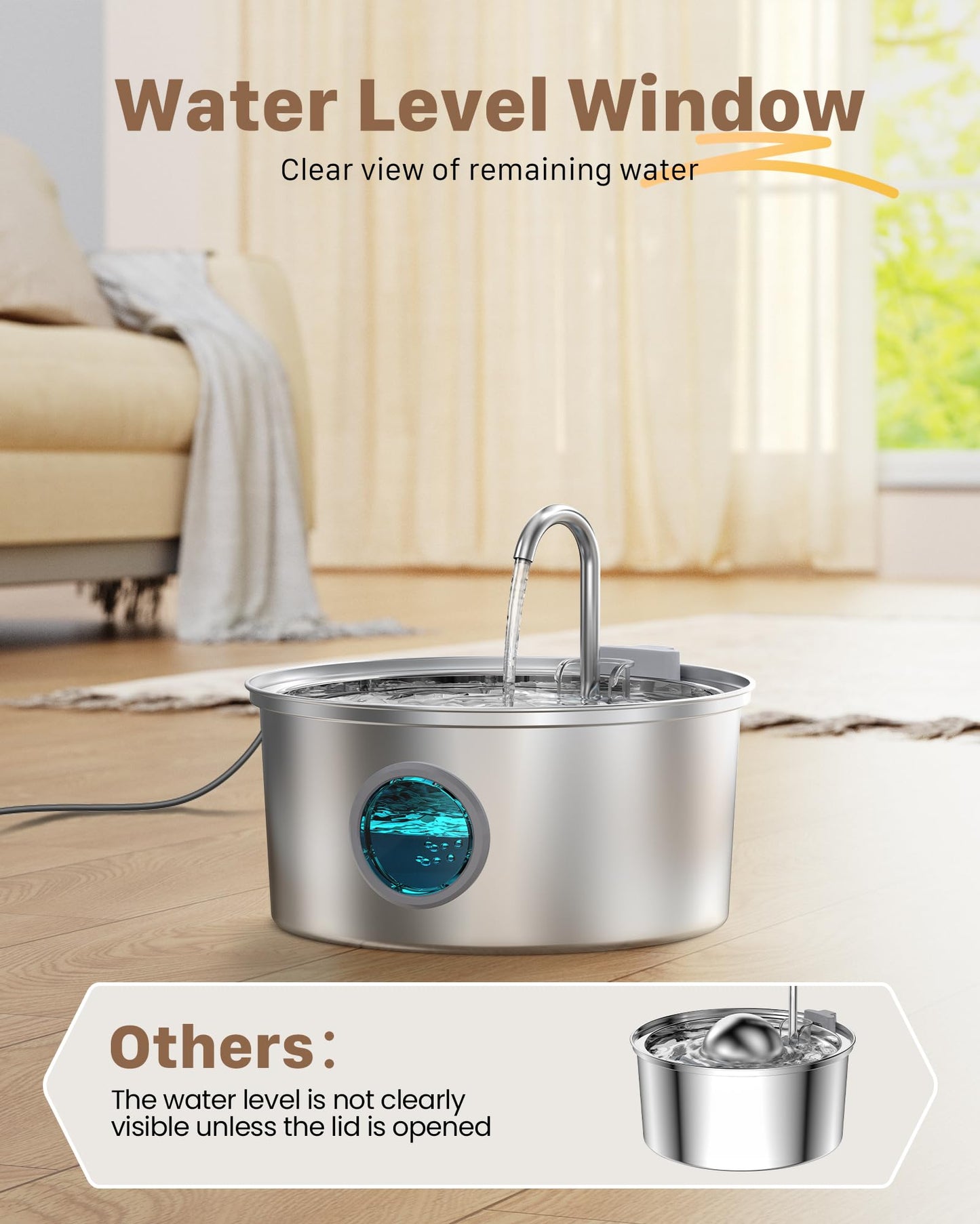 Cat Water Fountain with 6 Filters + 3 Sponge Filters: 108oz/3.2L Cat Fountain - Quiet Water Fountain Indoor Cat - Pet Water Fountain - Water Fountain - Cat Water Fountain Stainless Steel - FOFNON