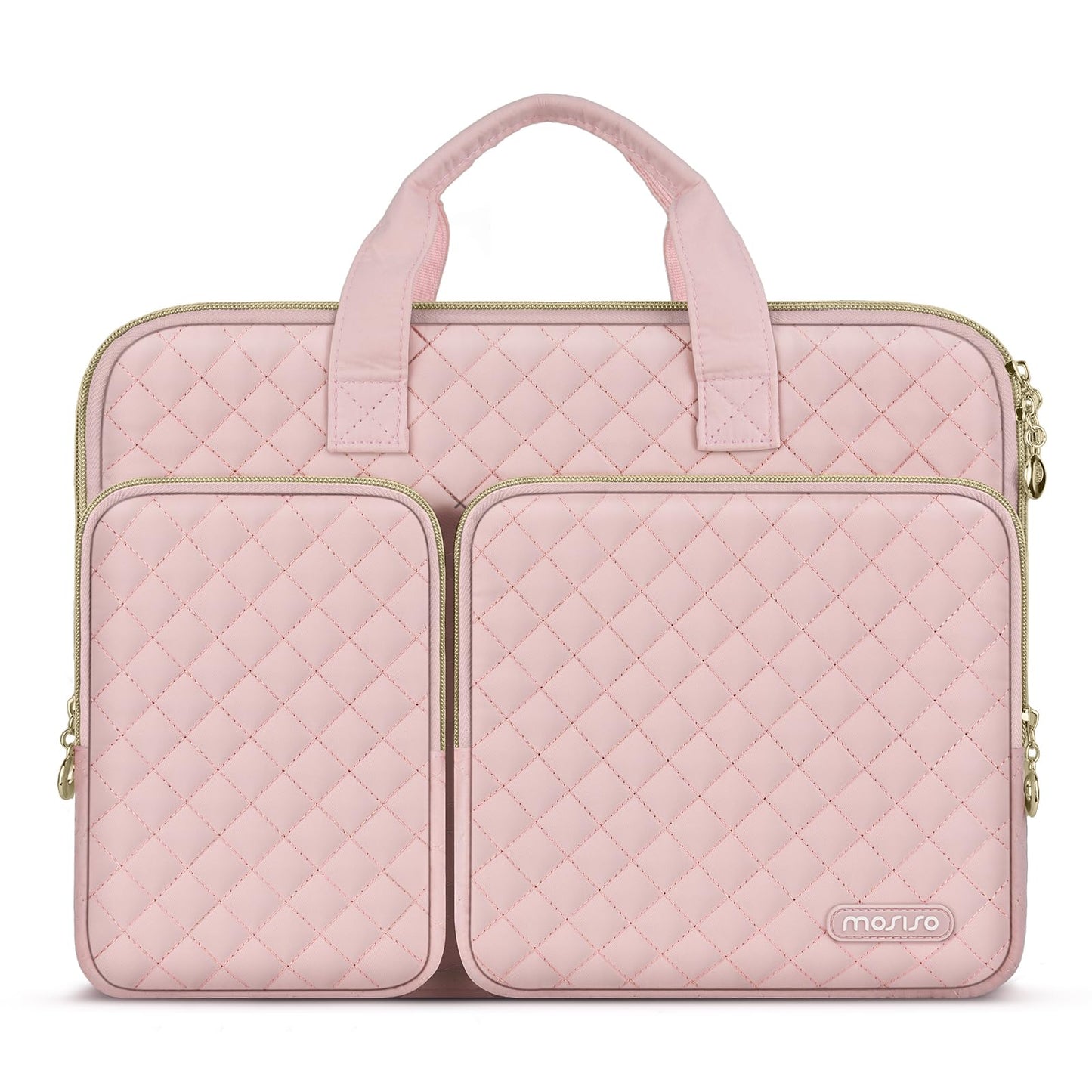 MOSISO 360 Protective Laptop Case 16 inch,15-15.6 inch Laptop Sleeve Compatible with MacBook Pro 16 M5 M4 M3 M2 M1 HP Acer Dell Lenovo,Square Quilted Bag Cover with 2 Pockets&Handle&Belt,Chalk Pink