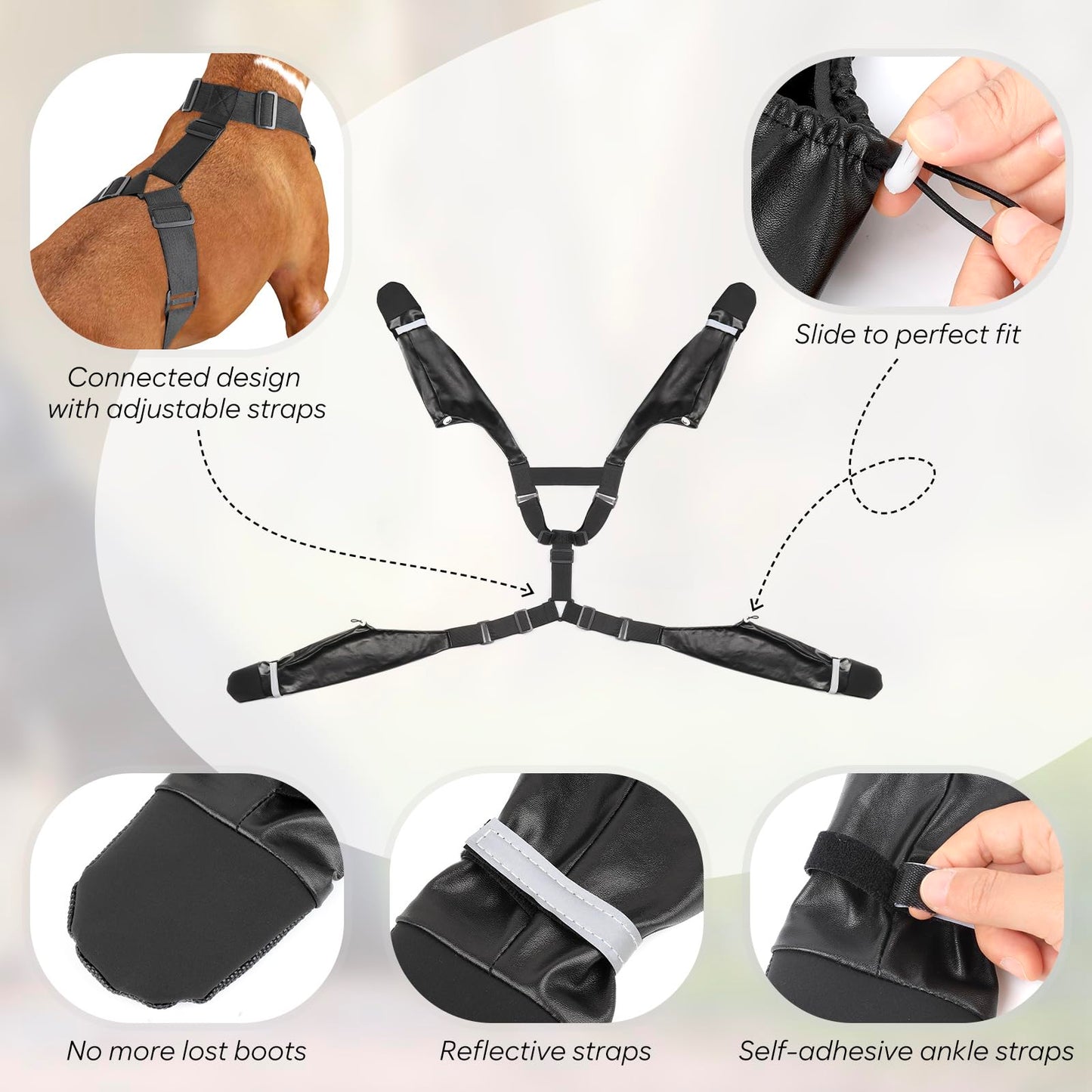 BiPawTi Dog Suspender Boots, Reflective Paws Dog Boots for Night-Walk Safety, Suspender Booties for Hot Pavement/Snow Walks, Anti-Lost/Anti-Slip Shoes, Leg/Paw Protectors for Large Dogs - XXL