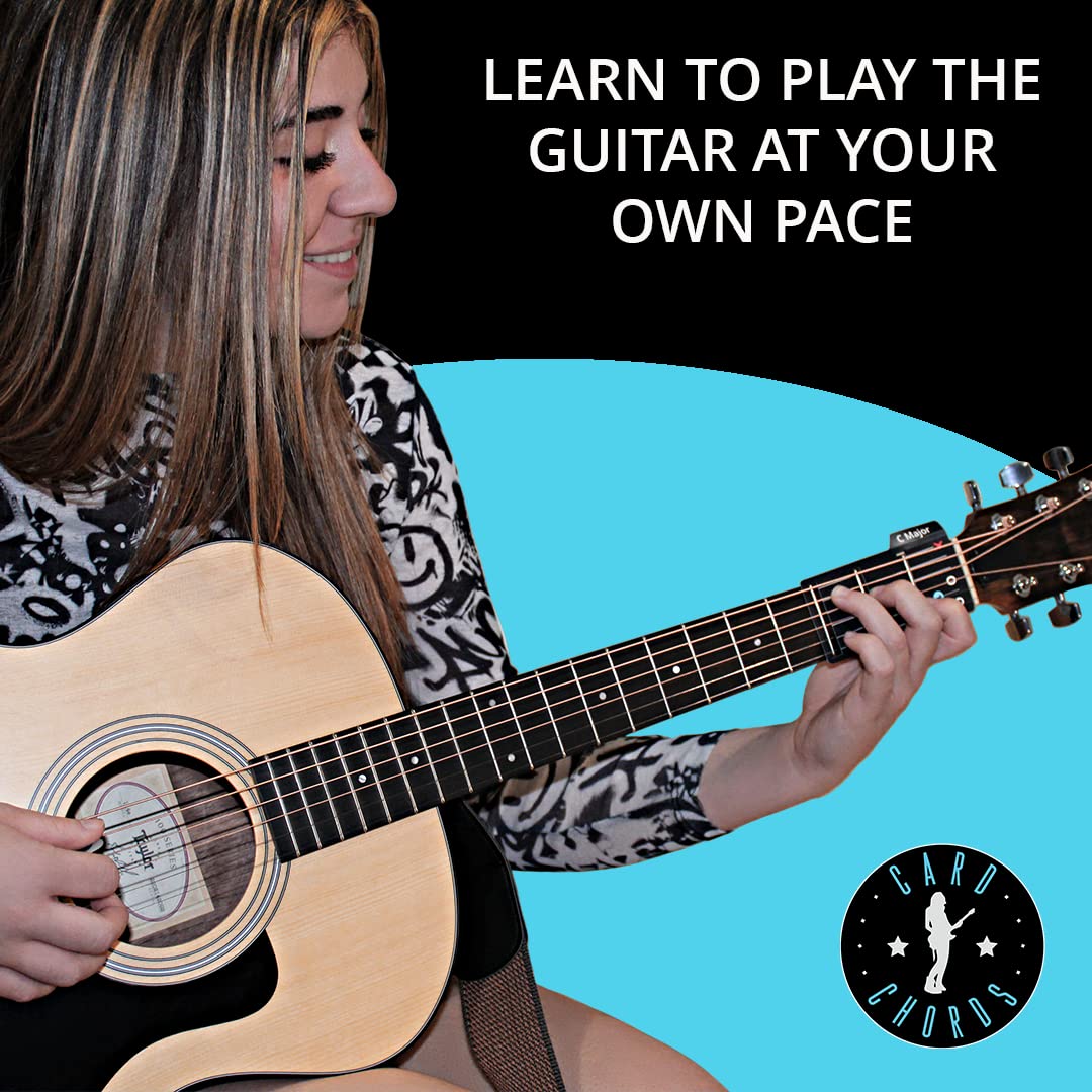 Learn Guitar in Minutes Deluxe Edition with Case Card Chords (Fits All Guitars) GUITAR CHORDS allow you to PLAY the ACOUSTIC or ELECTRIC Guitar while the CARD is on the FRETBOARD Guitar Gift