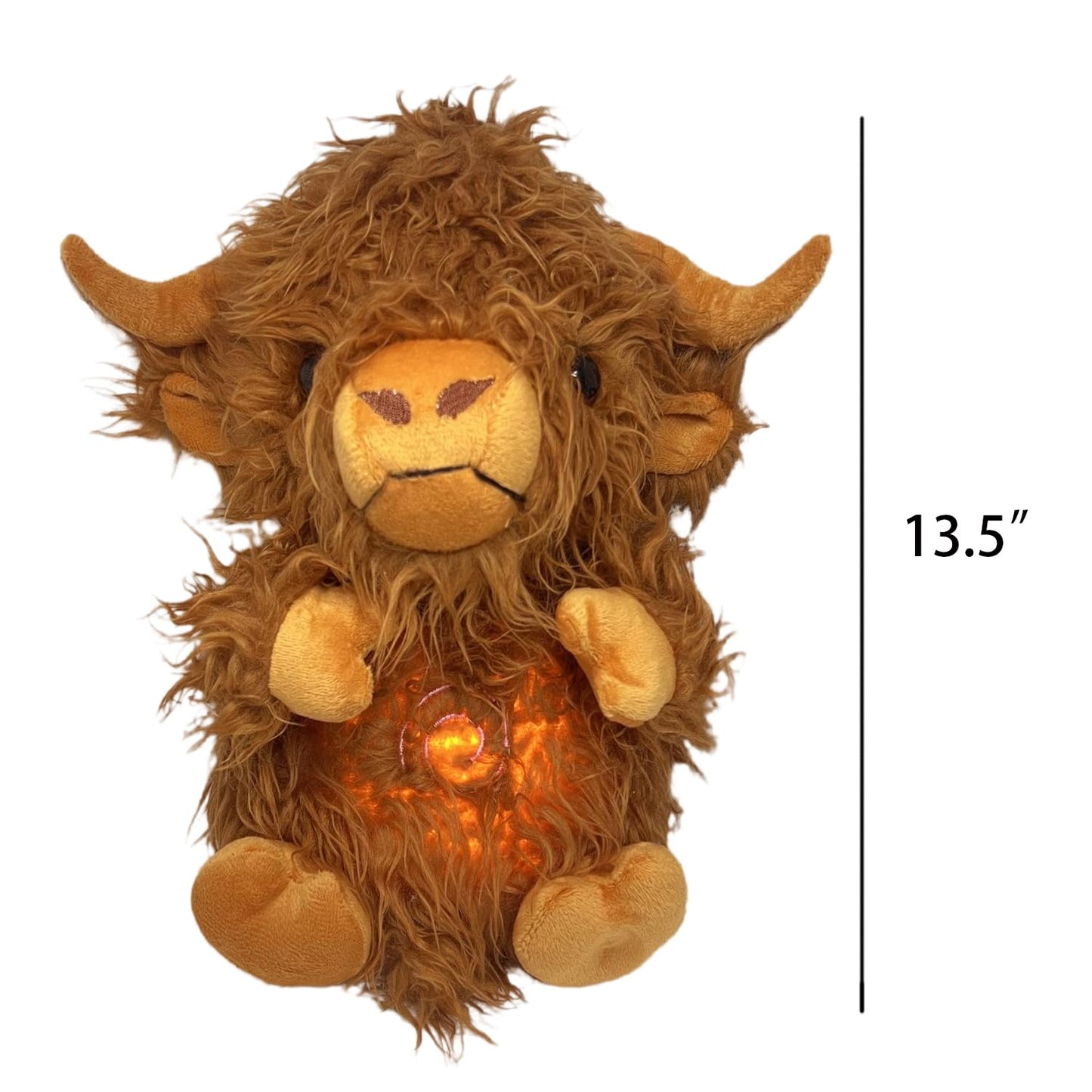 Soothing Snuggle Cute Highland Cow Stuffed Animal with Realistic Breathing Action and Lighted Music, Sleeping Cow Plush Toy (13.5-inch)