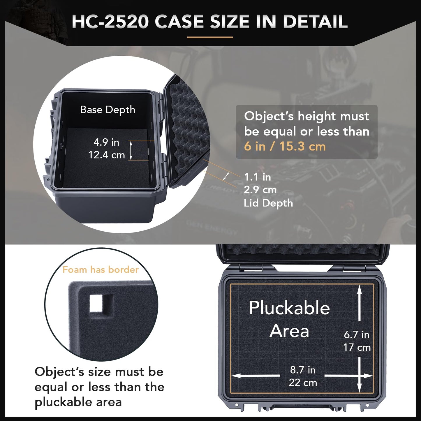 Lykus HC-2520 Waterproof Hard Case with Foam, Interior Size 9.8x7.5x6.1 inch, Suitable for Pistol,Microphone,Recorder,and More