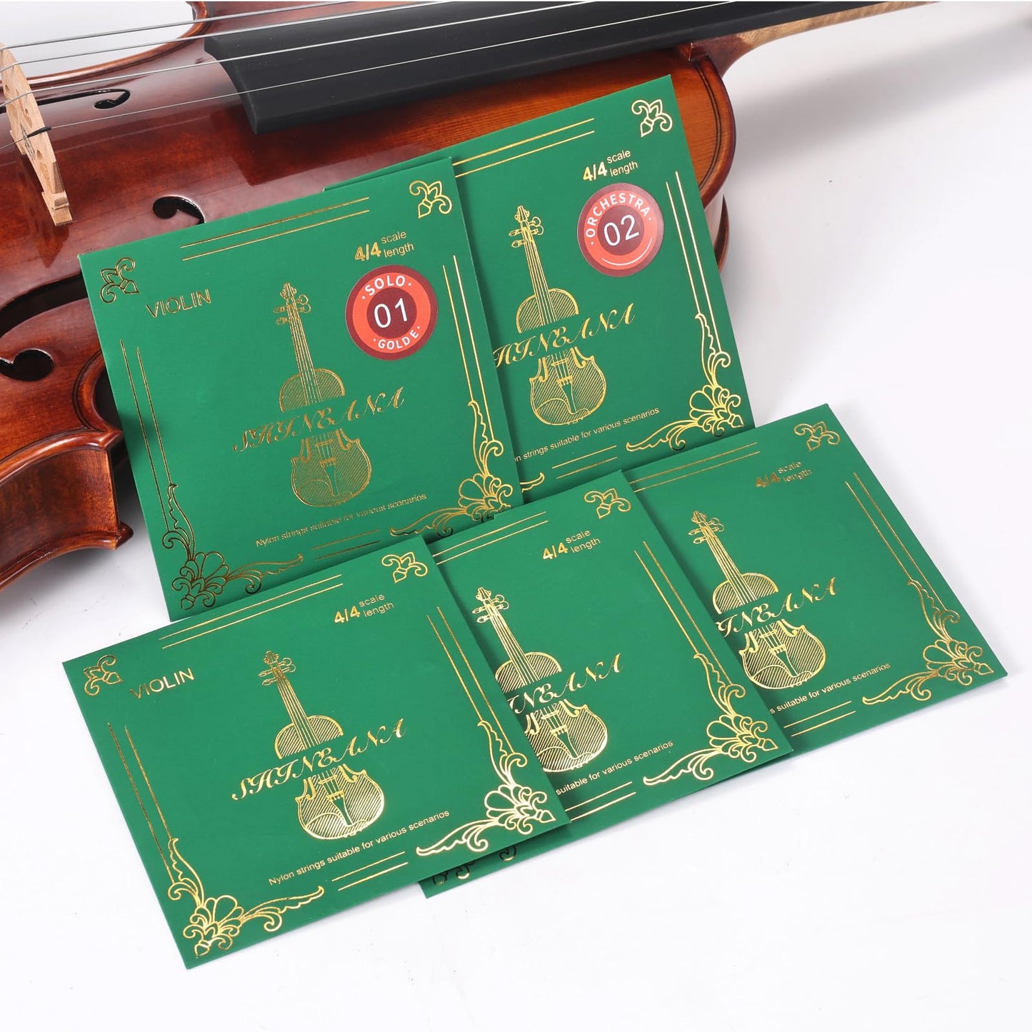 4/4 Full Set Violin Strings with BONUS GOLD E String | Premium Synthetic Core for Warm, Rich Sound & Enhanced Projection | Medium Tension, Concert-Tested | Fits All 4/4 Violins