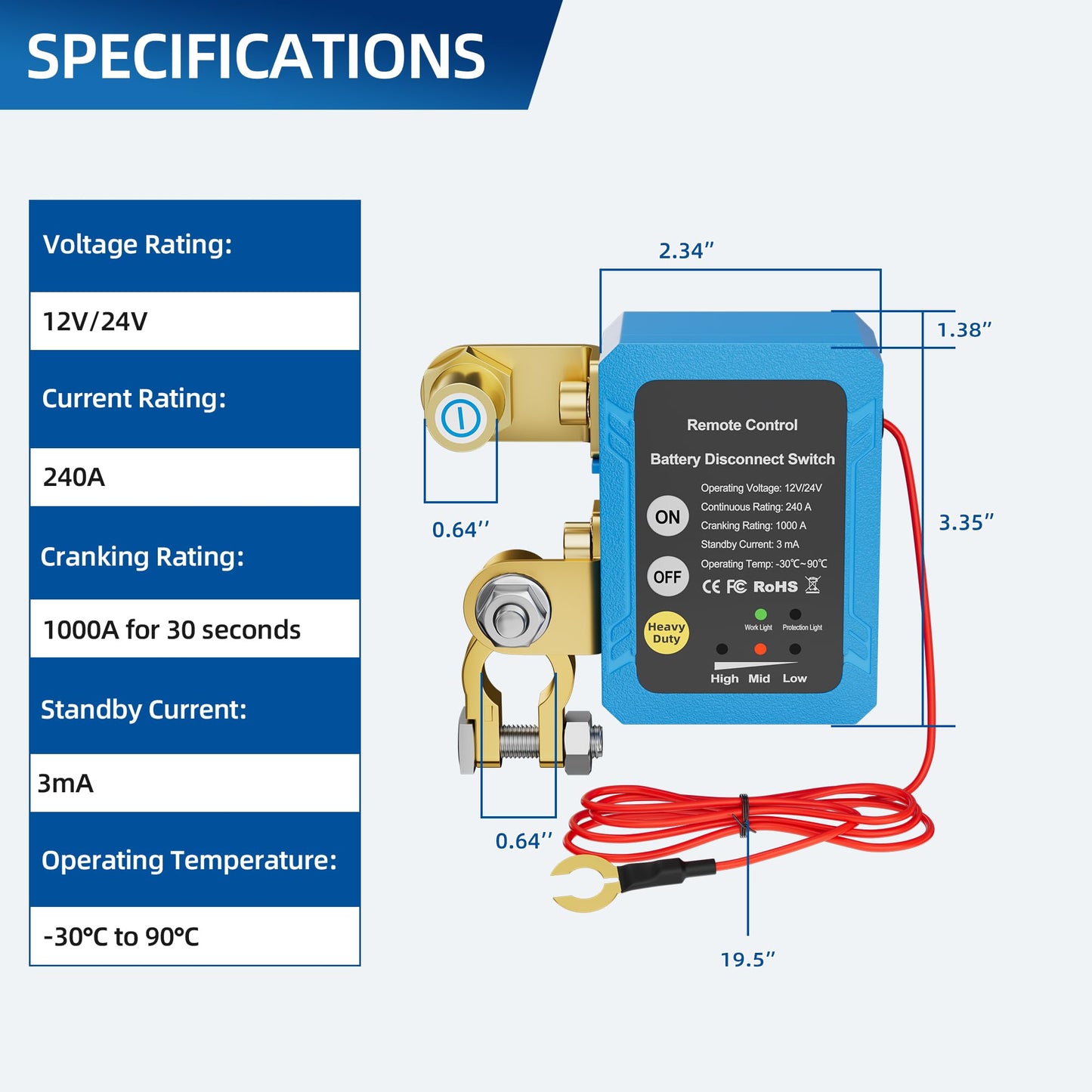 RVBOATPAT Kill Switch 12V 240A Remote Battery Disconnect Switch Automatic Power Shut Off Switch Remote Control Switch for Auto Car Truck Boat
